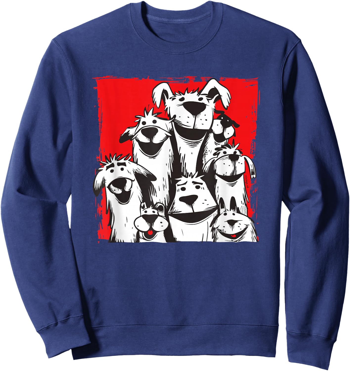 Hundeillustrationen by mischga - Lustige Hunde Gruppe Comic Hundeliebe - Erwachsene & Kinder - Schwarz - Small - Kurzarm - Novelty Cartoon Hundeliebe - Hunde - Alltagslook Sweatshirt - Sweatshirt | Navy