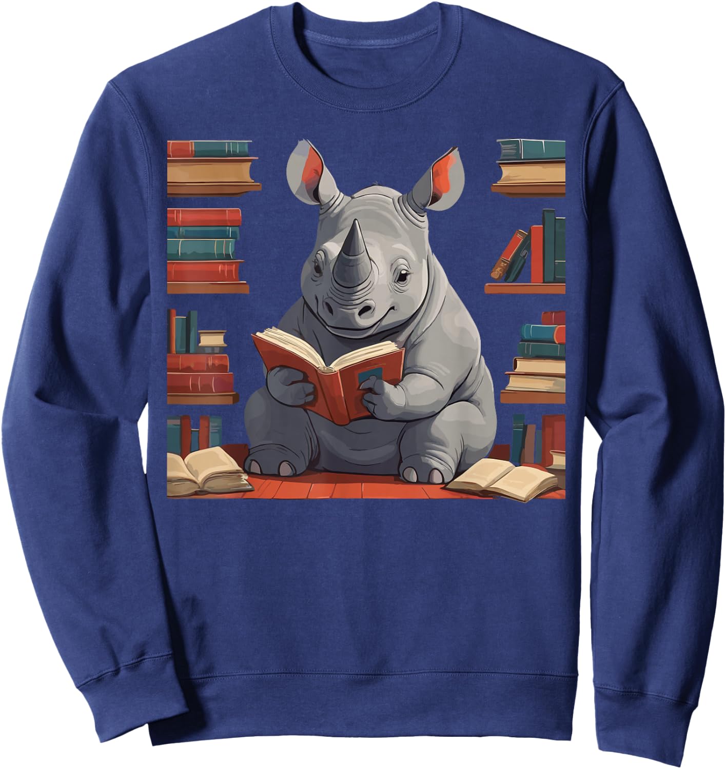 Rhinoceros is reading a Book, Reading Rhinoceros Sweatshirt - Sweatshirt | Navy