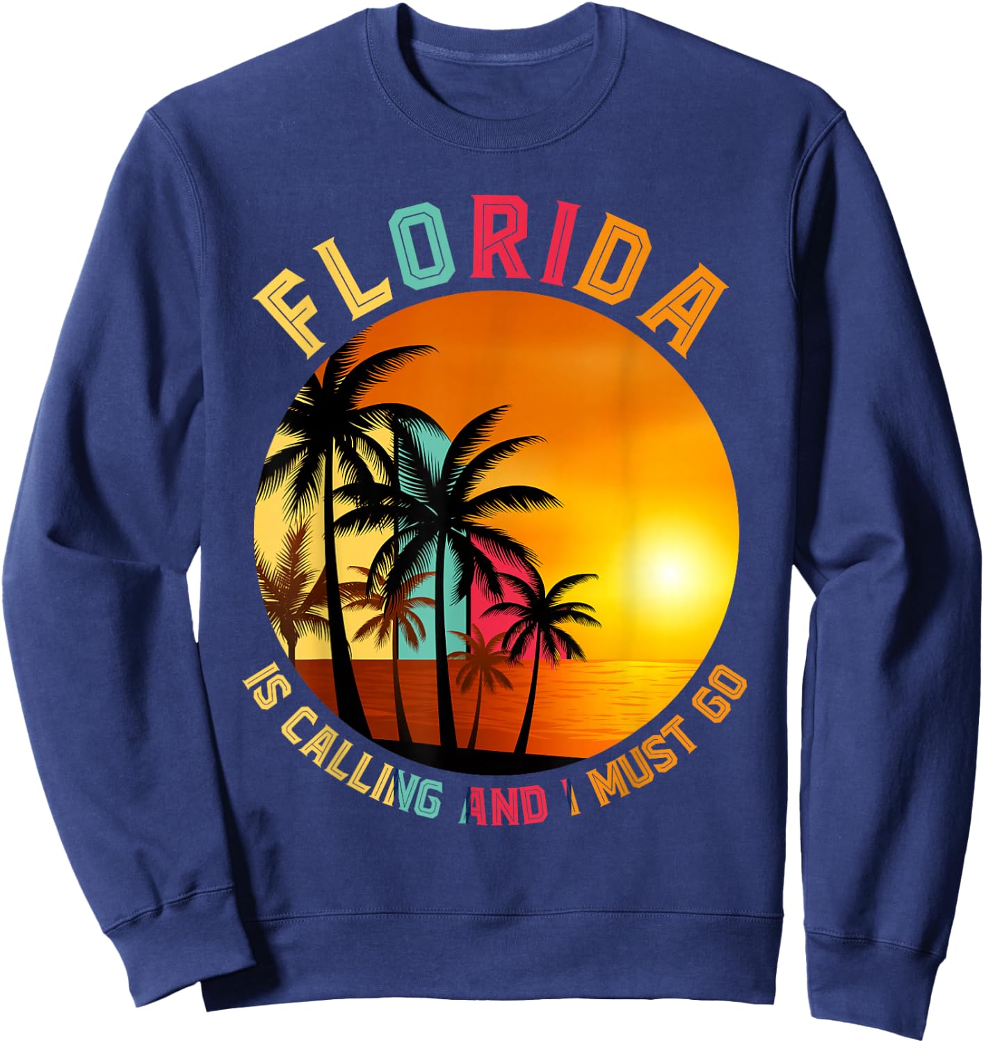Miami Beach Vacationer Palm Trees Summer Holiday Funny Florida Sweatshirt - Sweatshirt | Navy