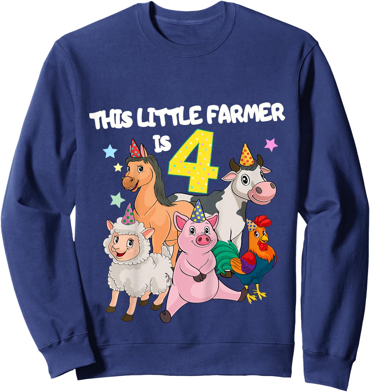 Kids Farm 4 Year Old Birthday Outfit Boy Tractor 4th Birthday Sweatshirt - Sweatshirt | Navy