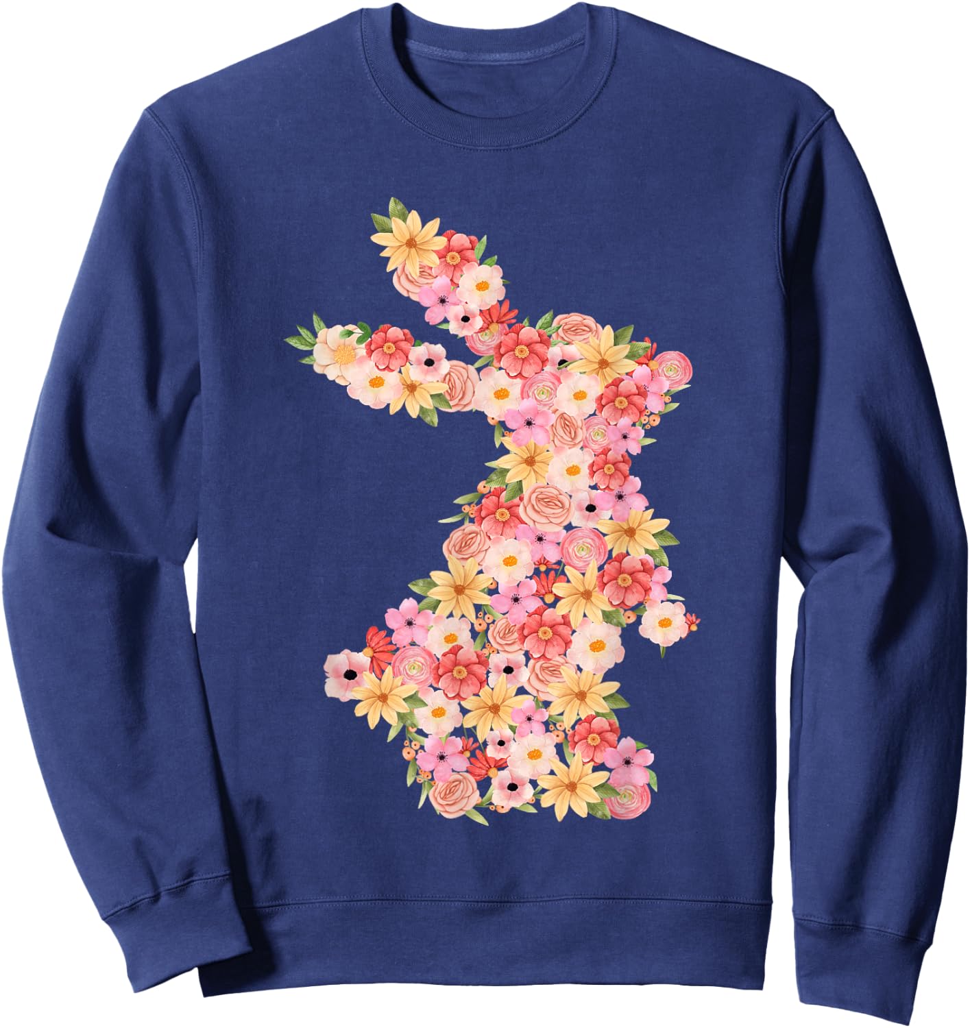 Floral Bunny Rabbit Spring Watercolor Easter Day Women Kids Sweatshirt - Sweatshirt | Navy