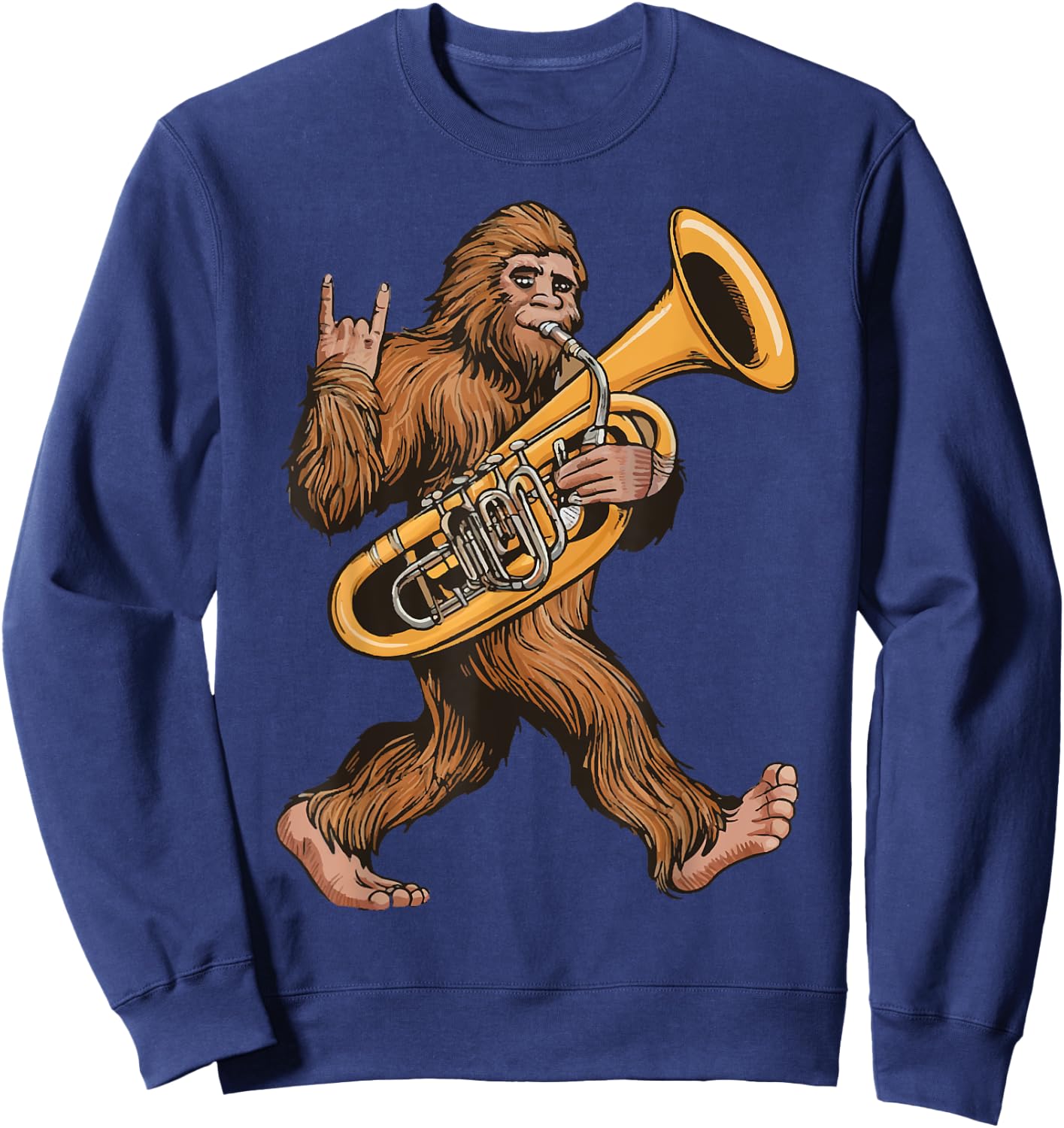 Bigfoot Playing Sousaphone Tuba Brass Musical Instrument Sweatshirt - Sweatshirt | Navy