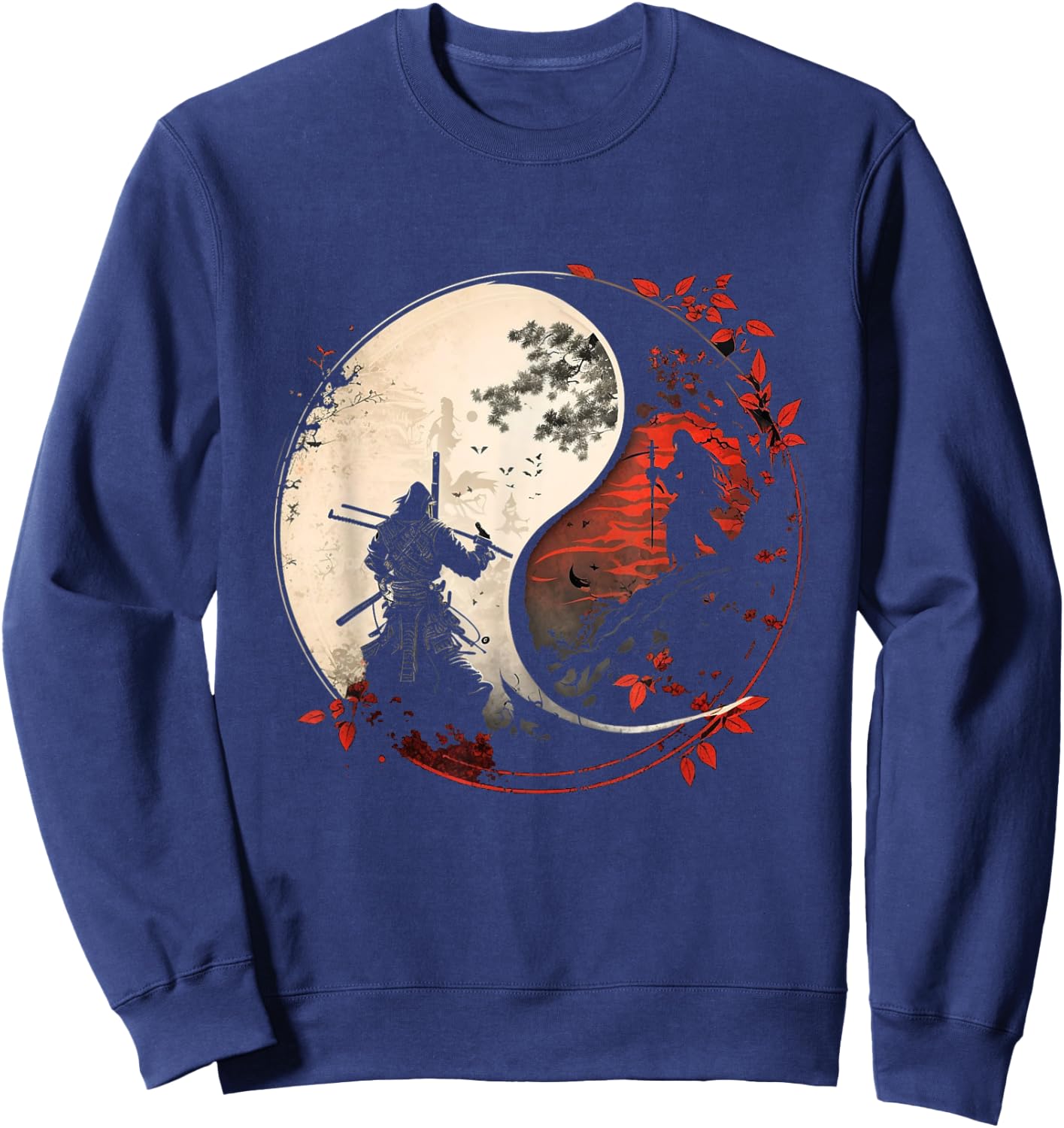 Japan Anime Mask Kitsune Samurai Ying Yang Retro Aesthetic Sweatshirt - Sweatshirt | Navy