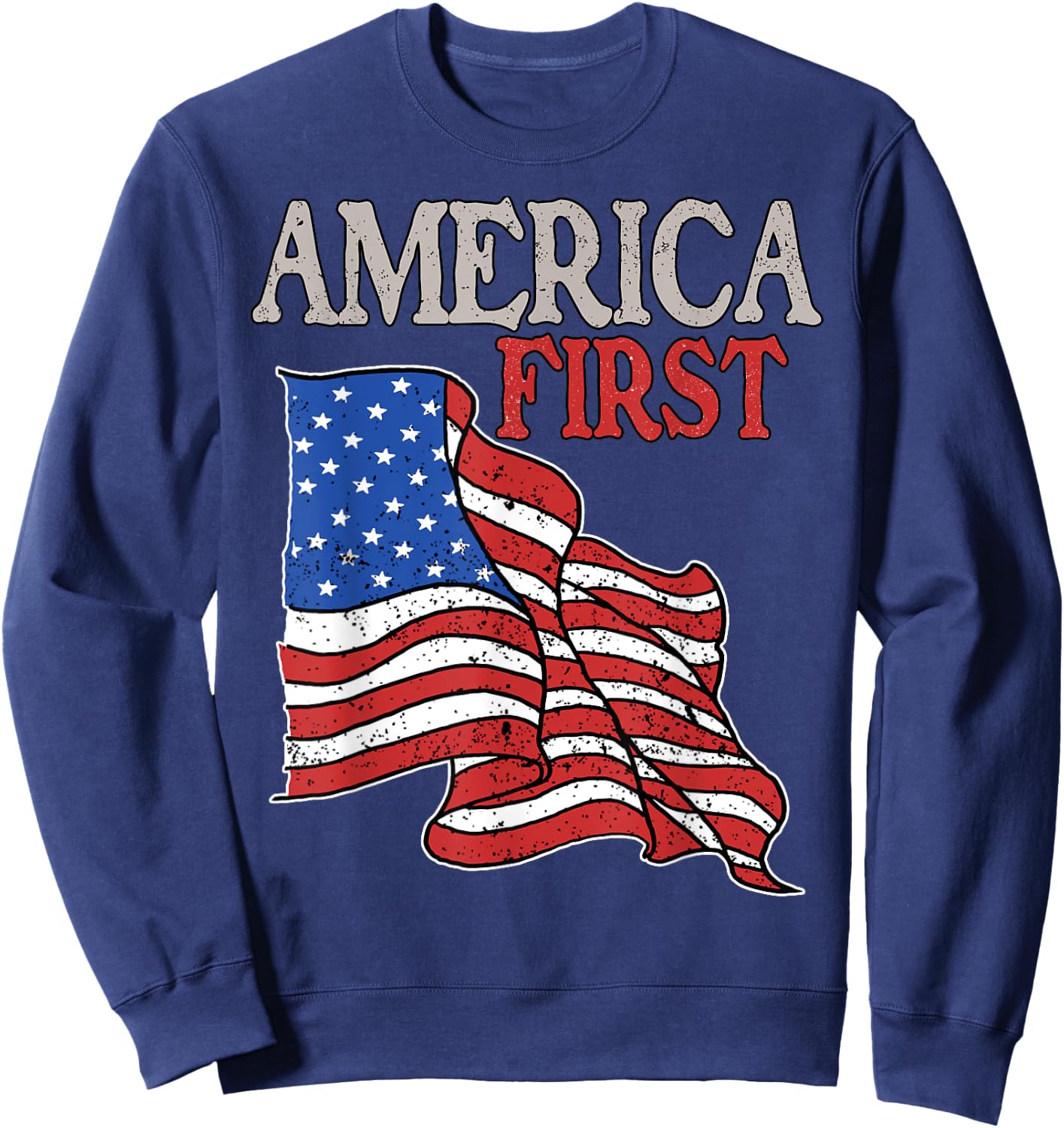America first USA American patriot flag Memorial Day vintage Sweatshirt - Sweatshirt | Navy