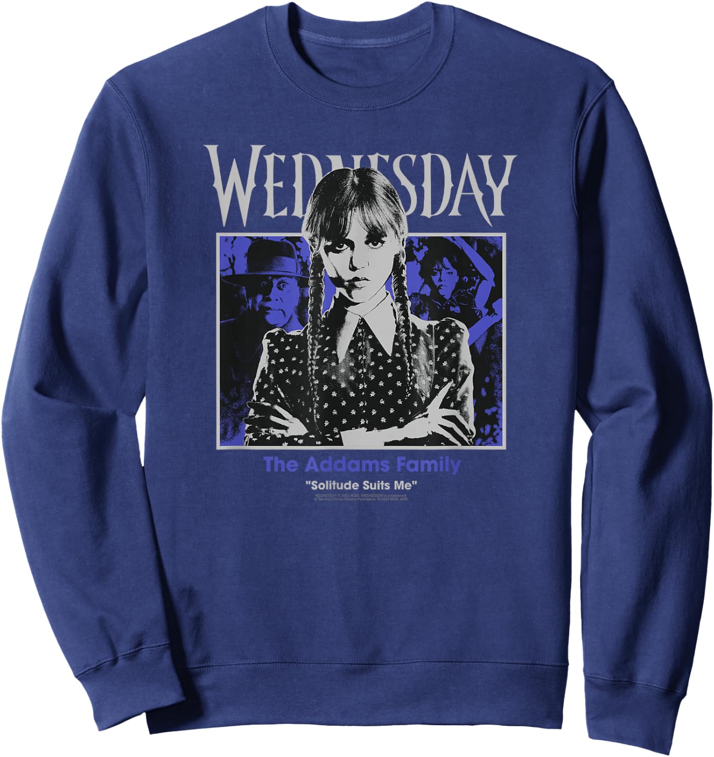 Wednesday The Addams Family Solitude Suits Me Retro Portrait Sweatshirt - Sweatshirt | Navy