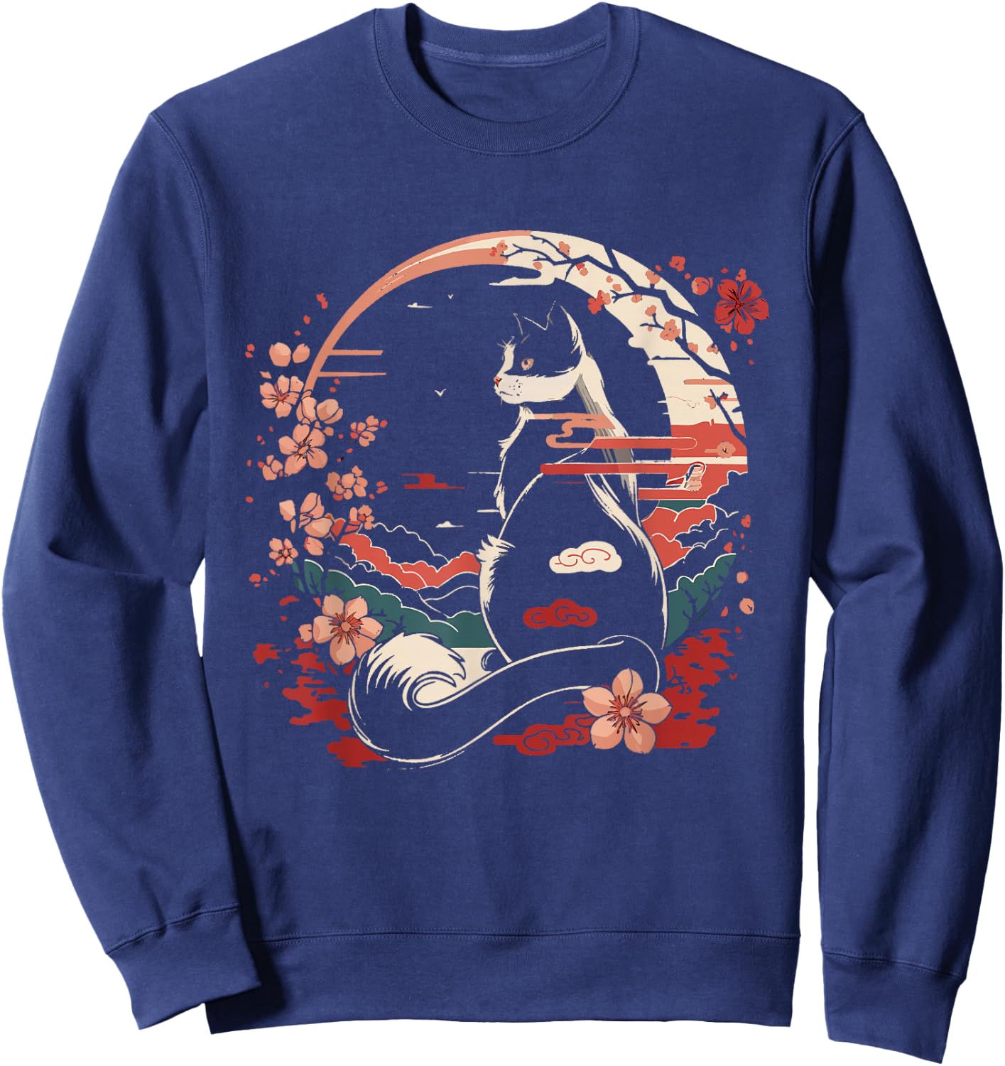 Cat Japan Style Funny Cat Gift Retro Vintage Funny Cat Women Girls Kids Sweatshirt - Sweatshirt | Navy