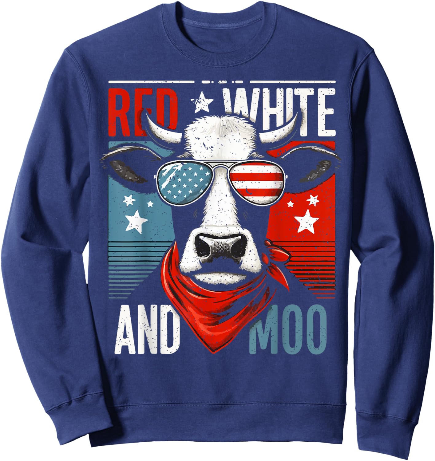 Moorica Highland Cow Red White Blue 4th Of July Patriotic Sweatshirt - Sweatshirt | Navy