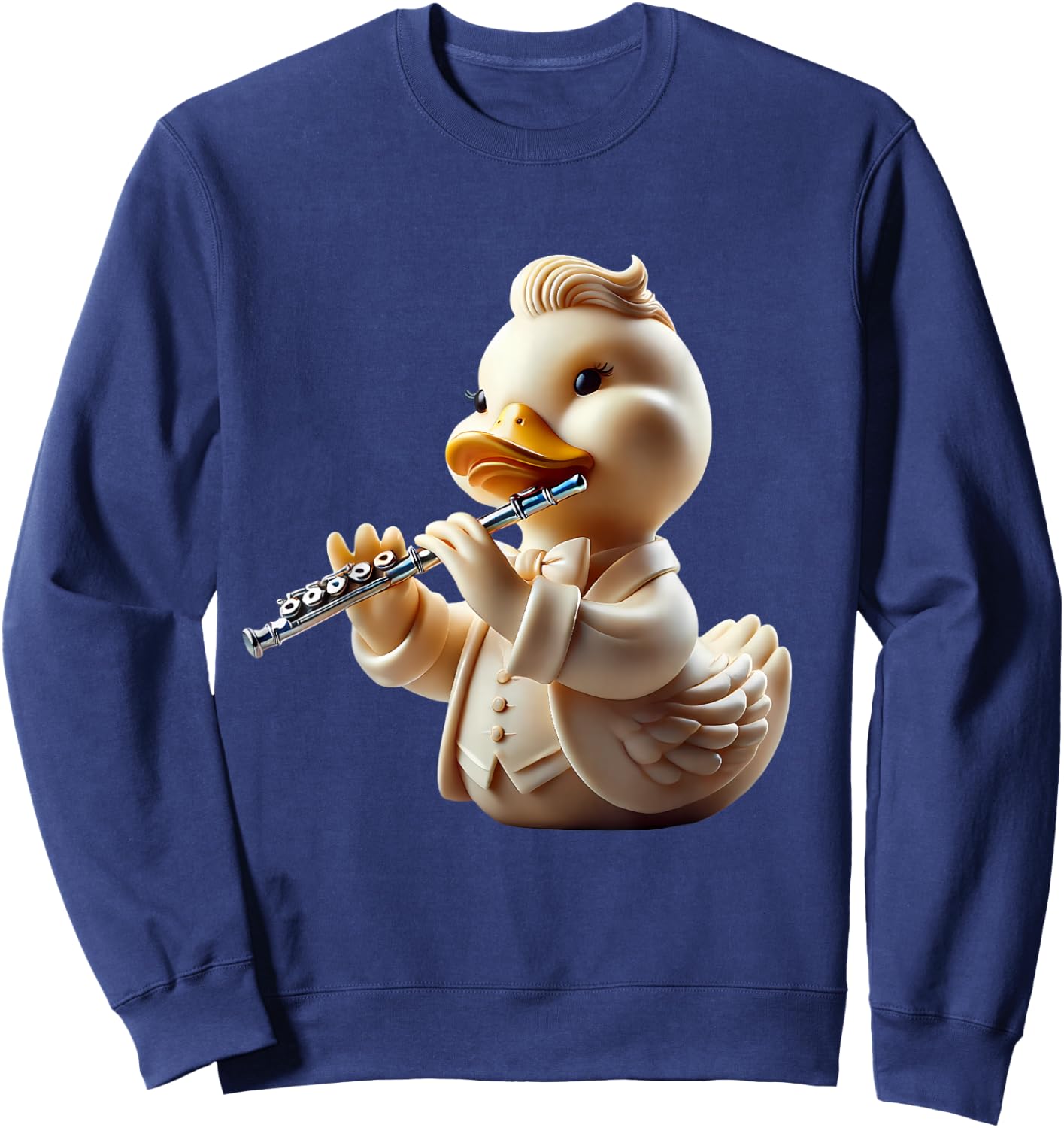 Rubber Duck Playing Flute Player Ducky Duckie Sweatshirt - Sweatshirt | Navy