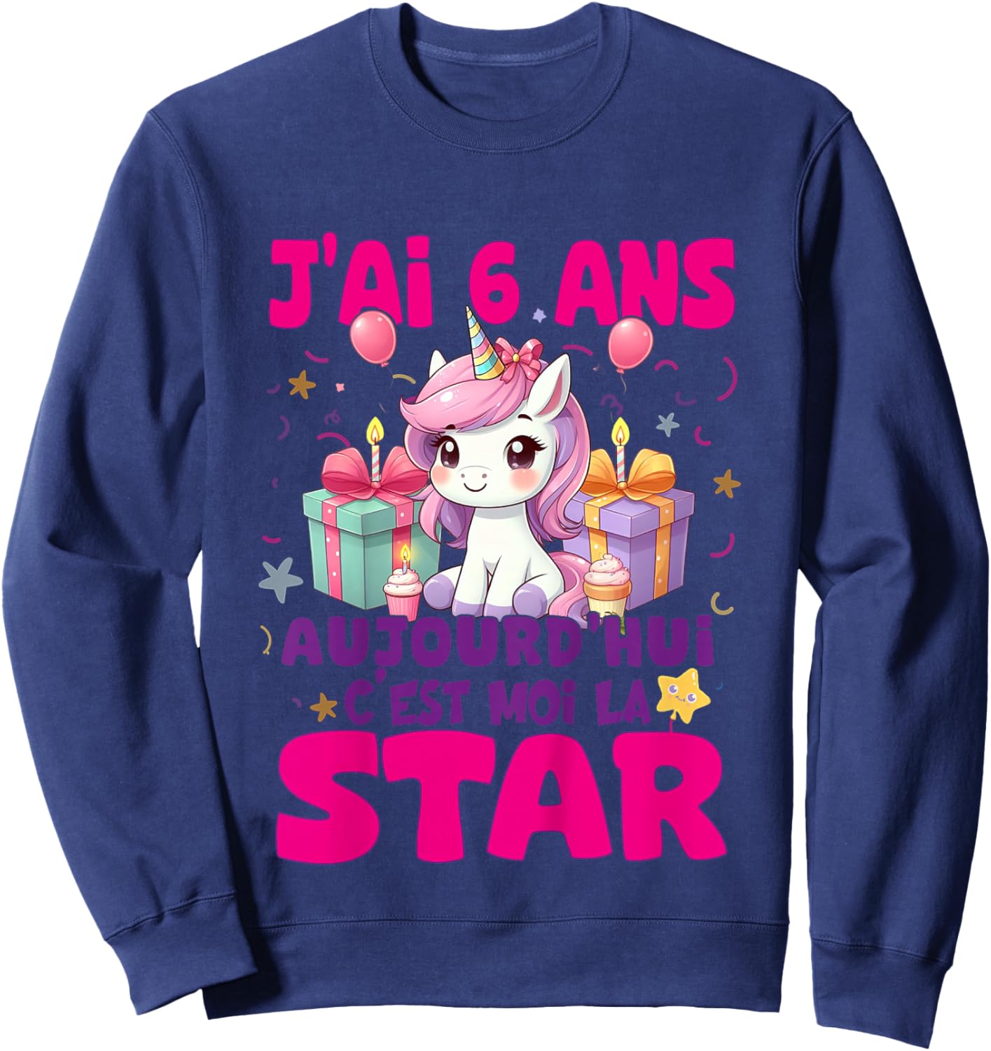 Children's Girl's Birthday 6 Years Unicorn Sweatshirt - Sweatshirt | Navy
