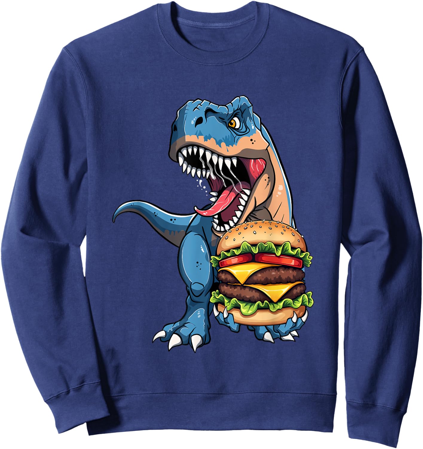 T Rex Dinosaur Cheeseburger Hamburger Kids Men Women Sweatshirt - Sweatshirt | Navy