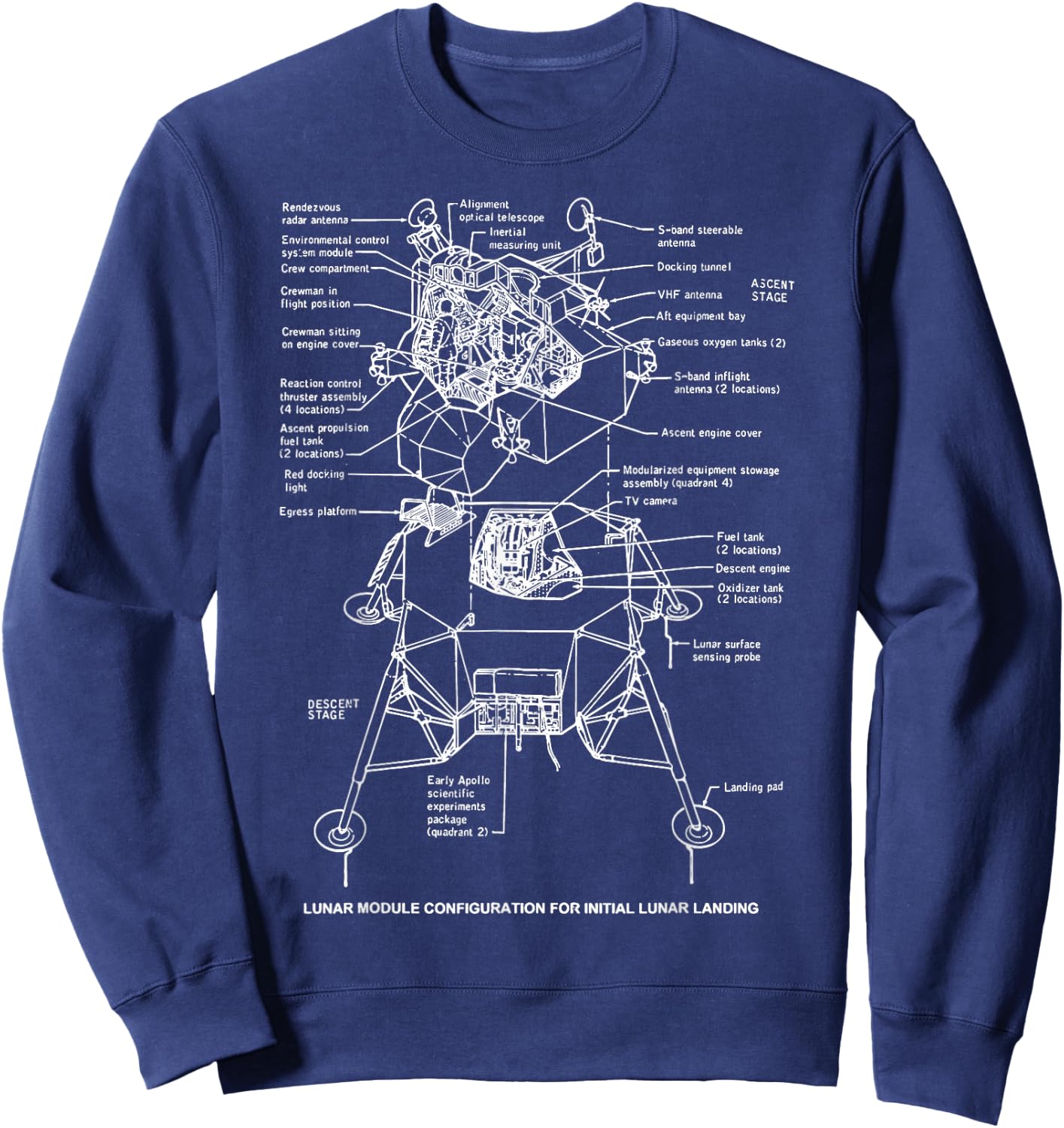Lunar Module Retro Space Diagram Landing Chart Blueprint Fun Sweatshirt - Sweatshirt | Navy