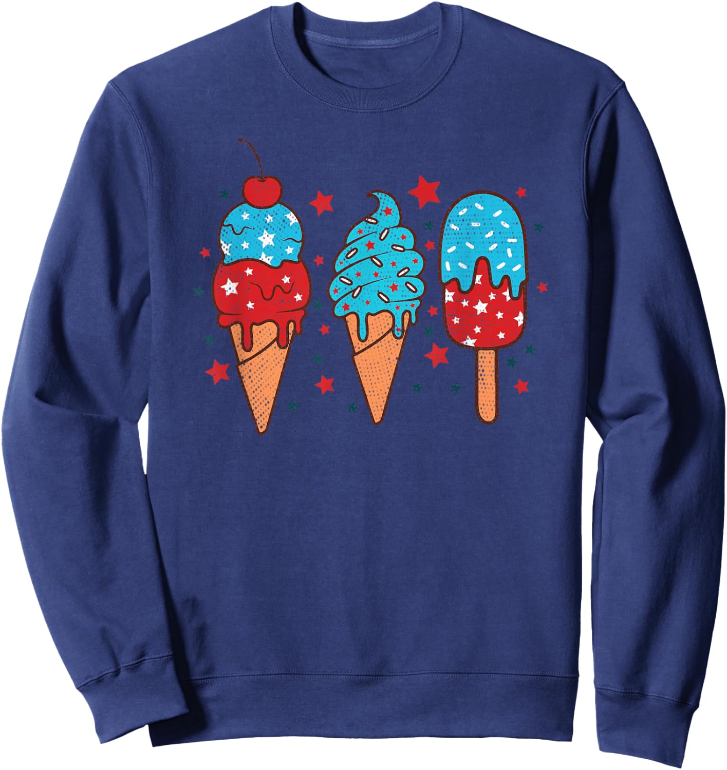 Blue Red White Ice Cream American Flag 4th of July Summer Sweatshirt - Sweatshirt | Navy