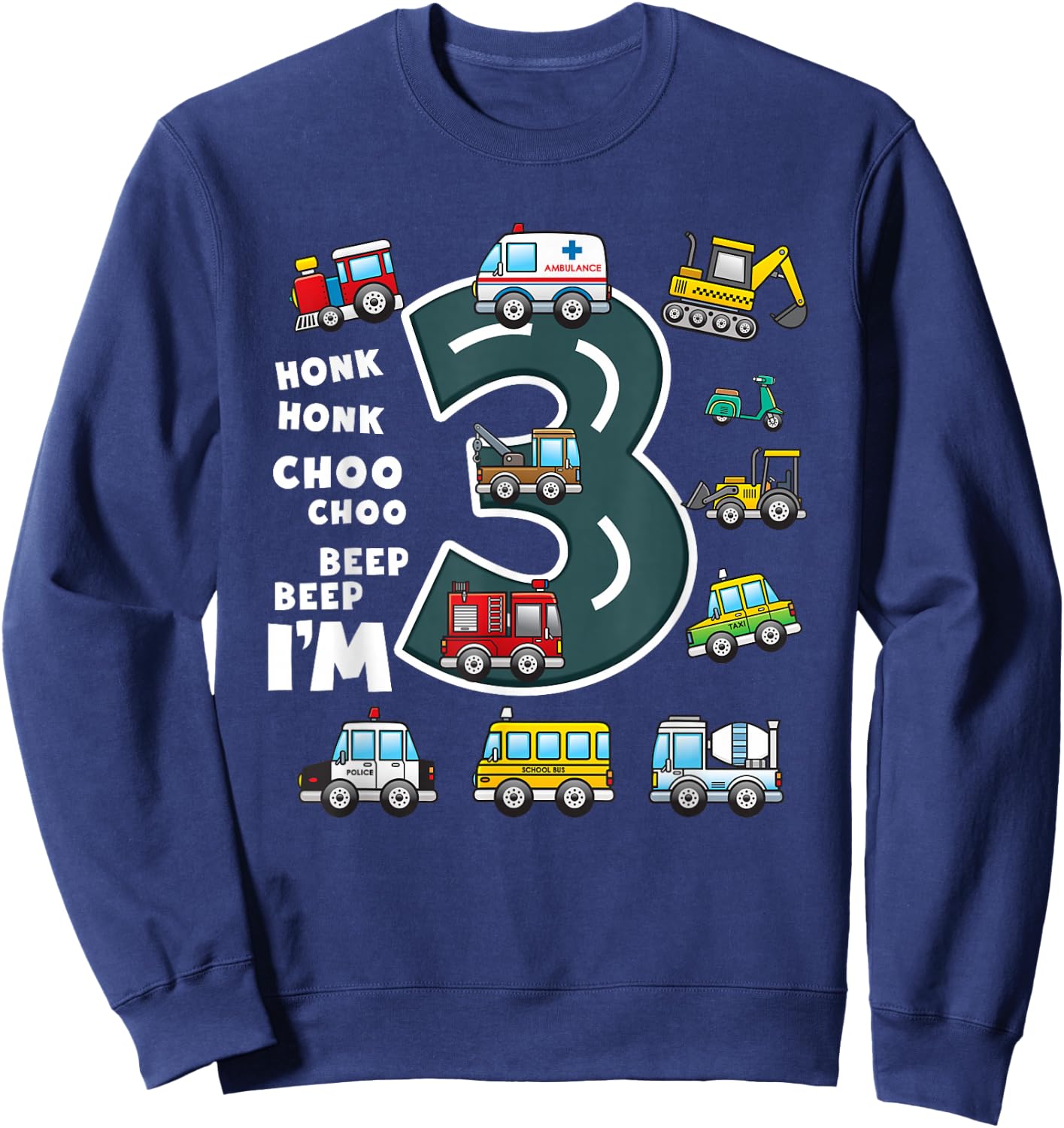 3rd Birthday Boy 3 Year Old Transportation Toddler Truck Car Sweatshirt - Sweatshirt | Navy
