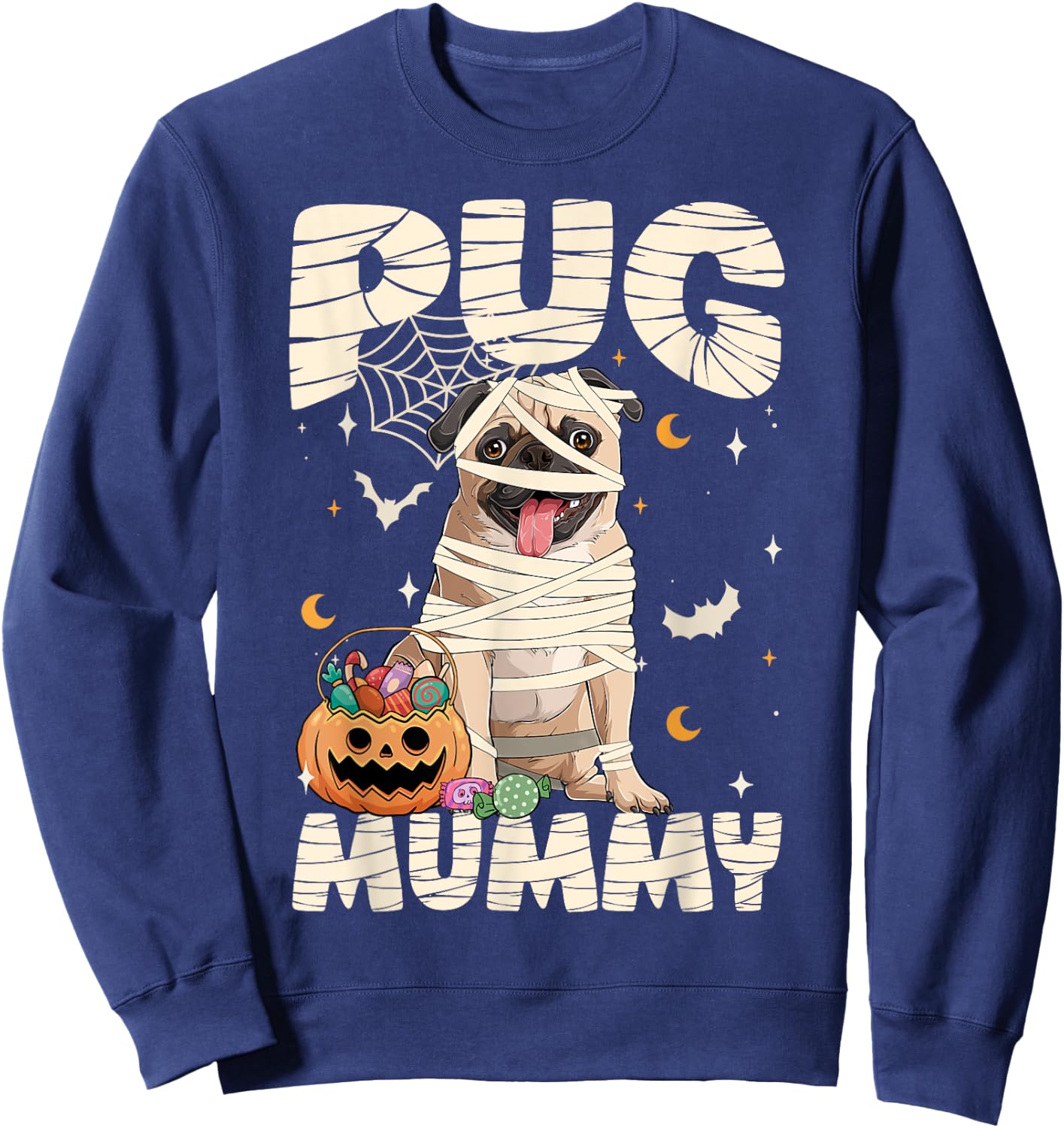 Halloween Costume Pug Lover Mummy Dog Owner Women Sweatshirt - Sweatshirt | Navy