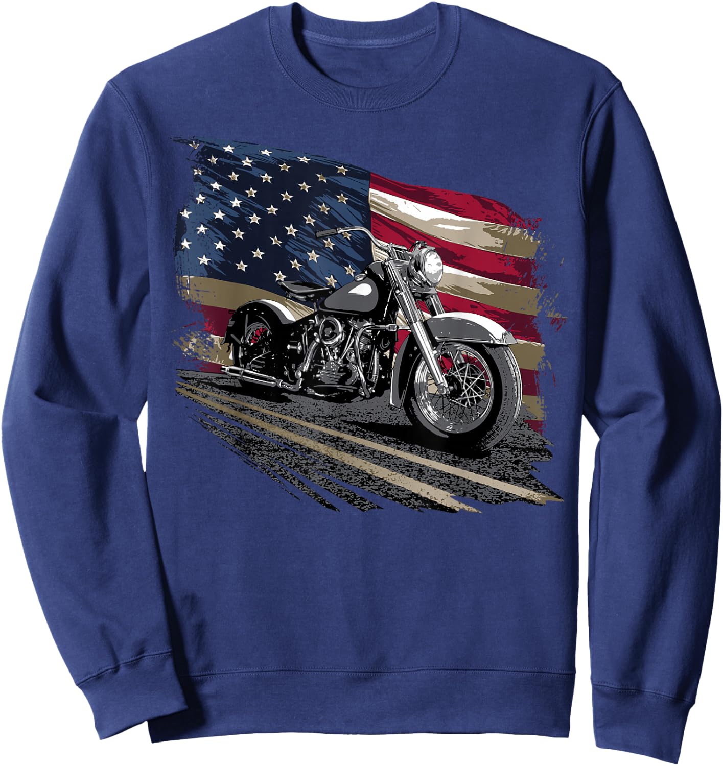 Open Air Road Trip Cruising Black Distressed American Flag Classic Fit Sweatshirt - Sweatshirt | Navy