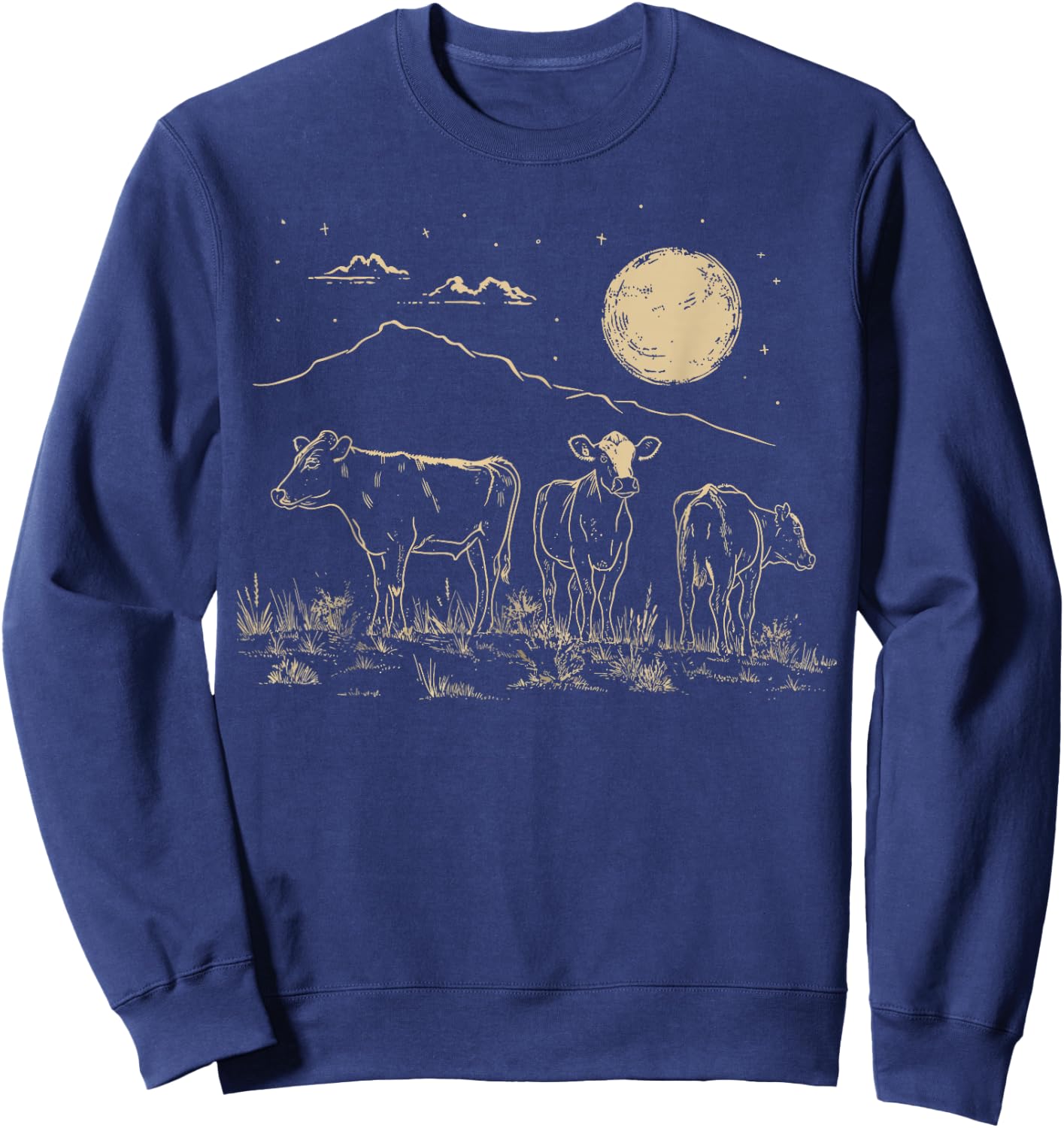 Cows Ranch Pasture Rustic Farm Country Western Steer Art Sweatshirt - Sweatshirt | Navy