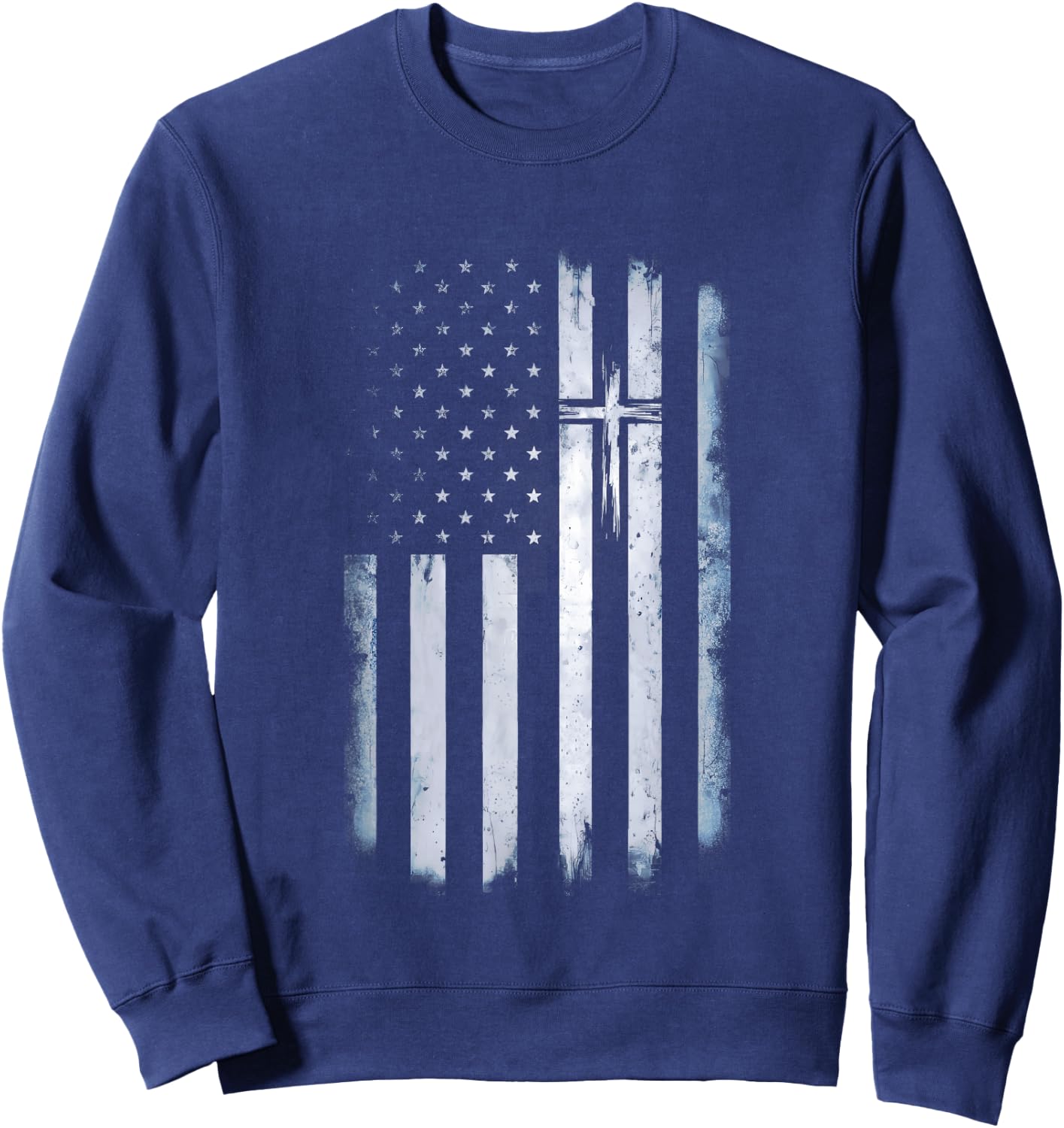 Christian American Flag Cross USA Christian Patriotic Sweatshirt - Sweatshirt | Navy