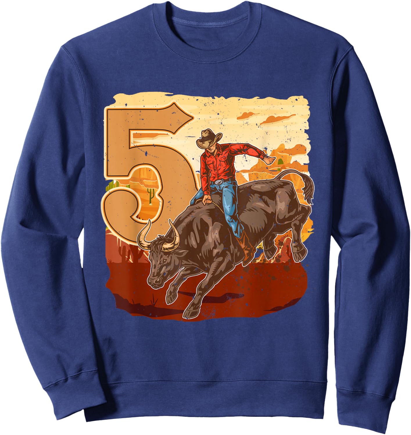 Bull Riding 5th Birthday Rodeo Cowboy Theme 5 Years Old Sweatshirt - Sweatshirt | Navy