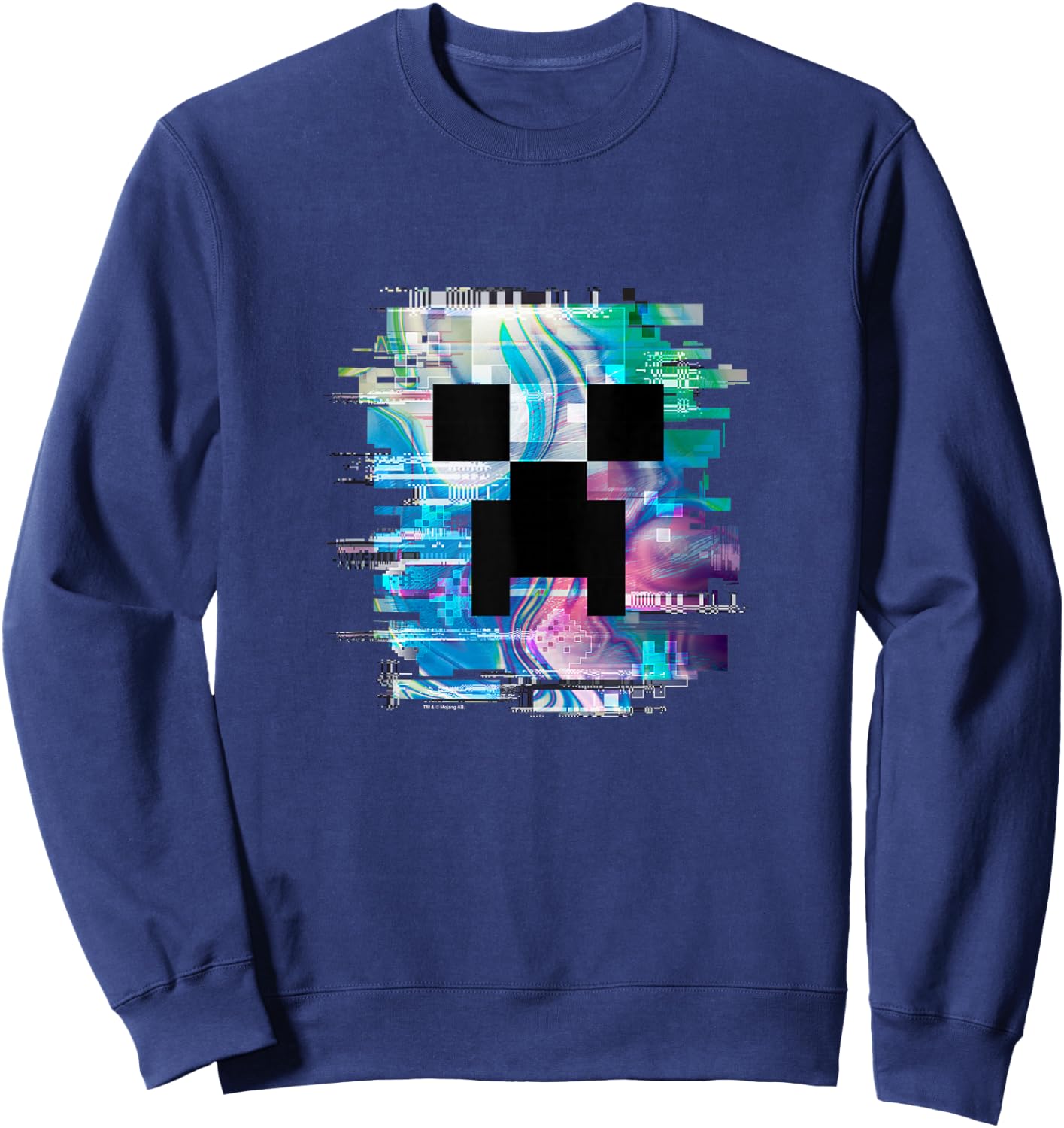 Minecraft Glitched Out Creeper Big Face Logo Sweatshirt - Sweatshirt | Navy