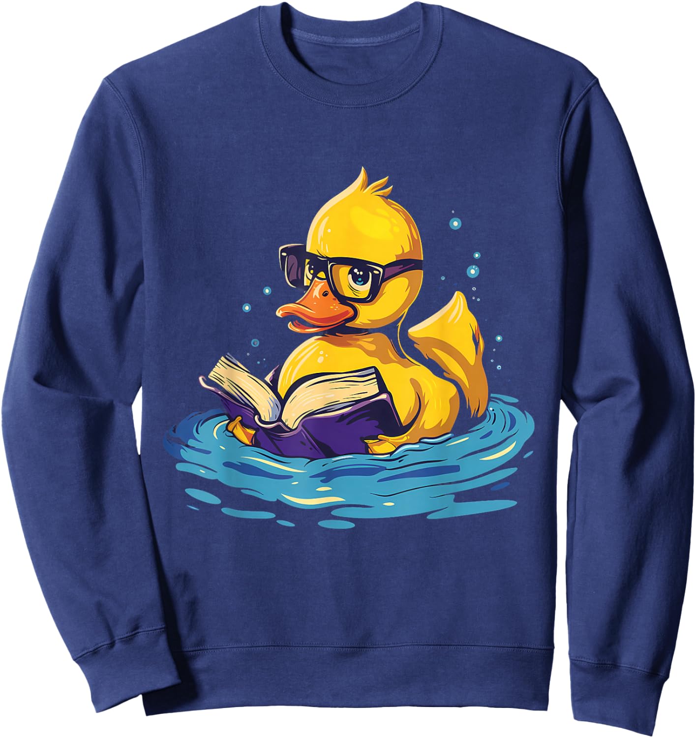 Rubber Duck Reading Book Swim Rubber Duckling Rubber Duckie Sweatshirt - Sweatshirt | Navy