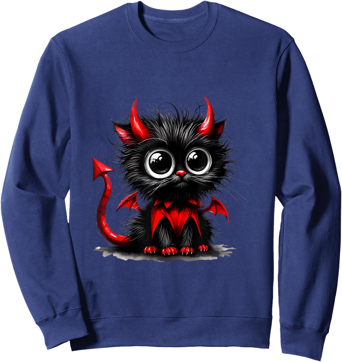 Adorable Cat Kitten Halloween Black Devil Cartoon , Black, S Sweatshirt - Sweatshirt | Navy