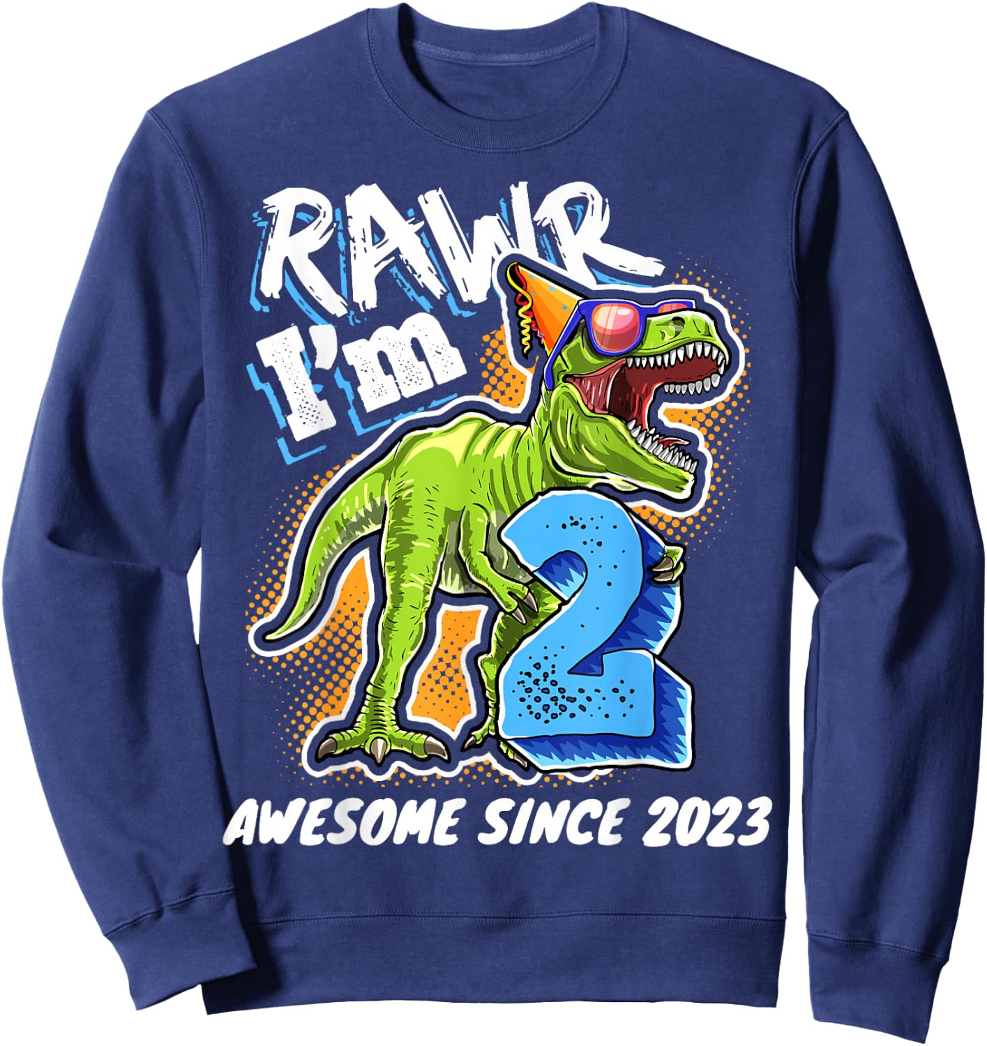 2nd Birthday T Rex Dinosaur Party Boys Rawr I'm 2 Sweatshirt - Sweatshirt | Navy