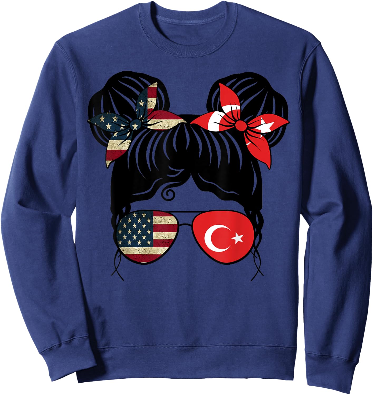 Half American Half Turkish Girl USA Turkey Flag Kids Sweatshirt - Sweatshirt | Navy