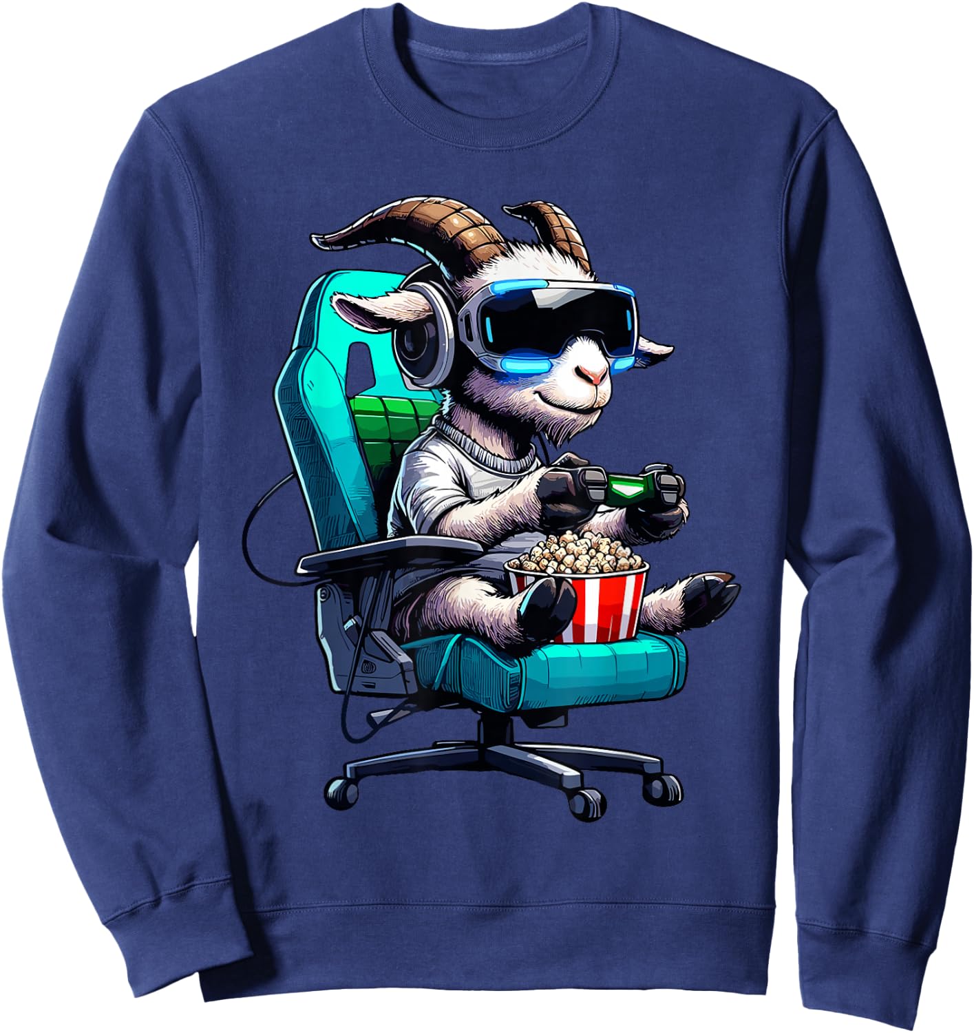 Goat Popcorn Animal Gaming Controller Headset Gamer Sweatshirt - Sweatshirt | Navy