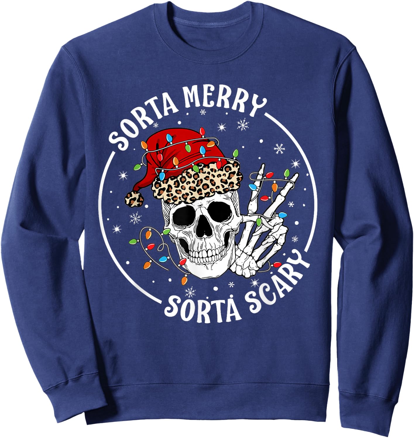 Funny Christmas Sorta Merry Sorta Scary Skeleton Peace Hand Sweatshirt - Sweatshirt | Navy