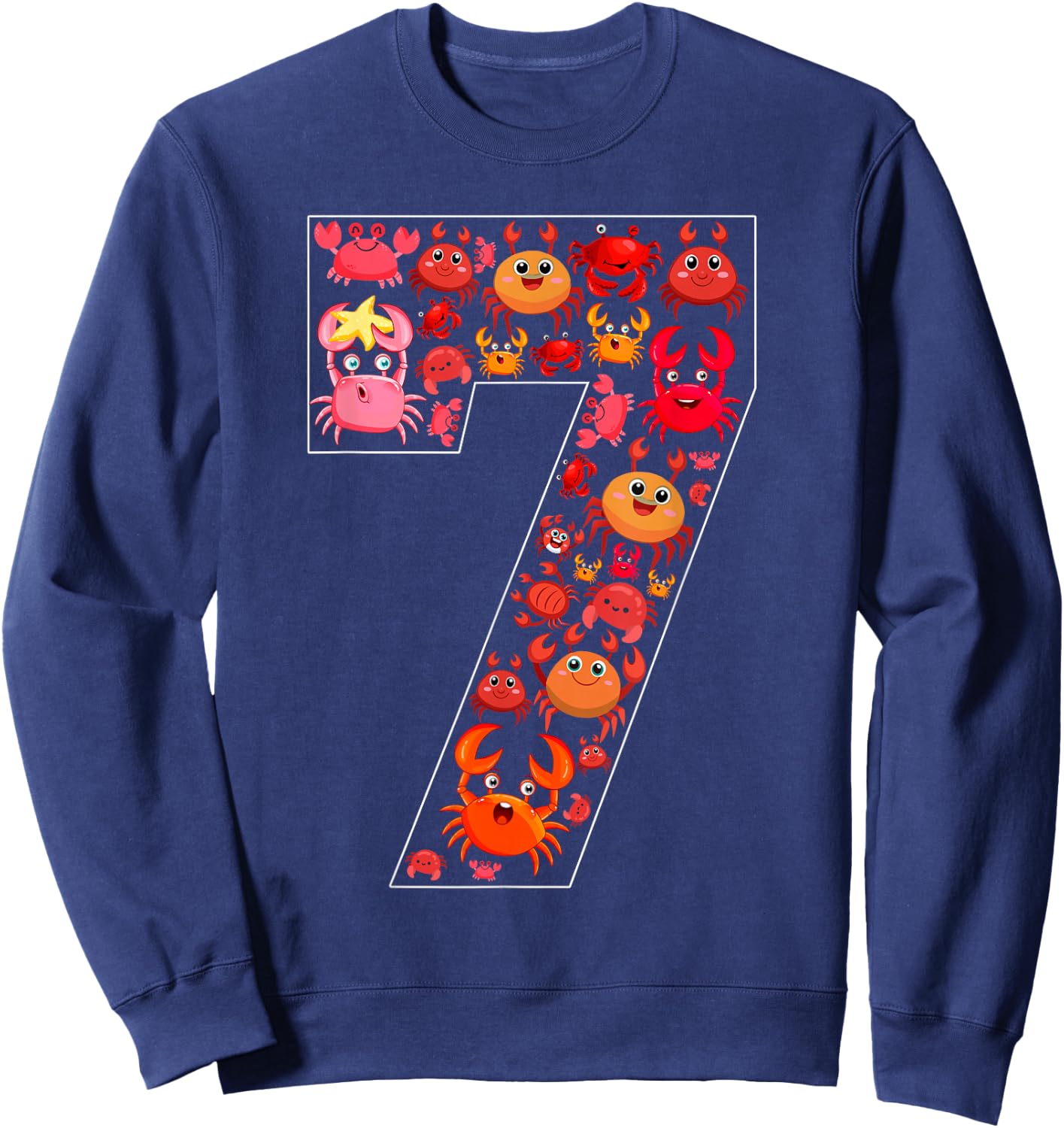 7th Birthday Kids 7 Year Old Birthday Crab Lover Party Sweatshirt - Sweatshirt | Navy