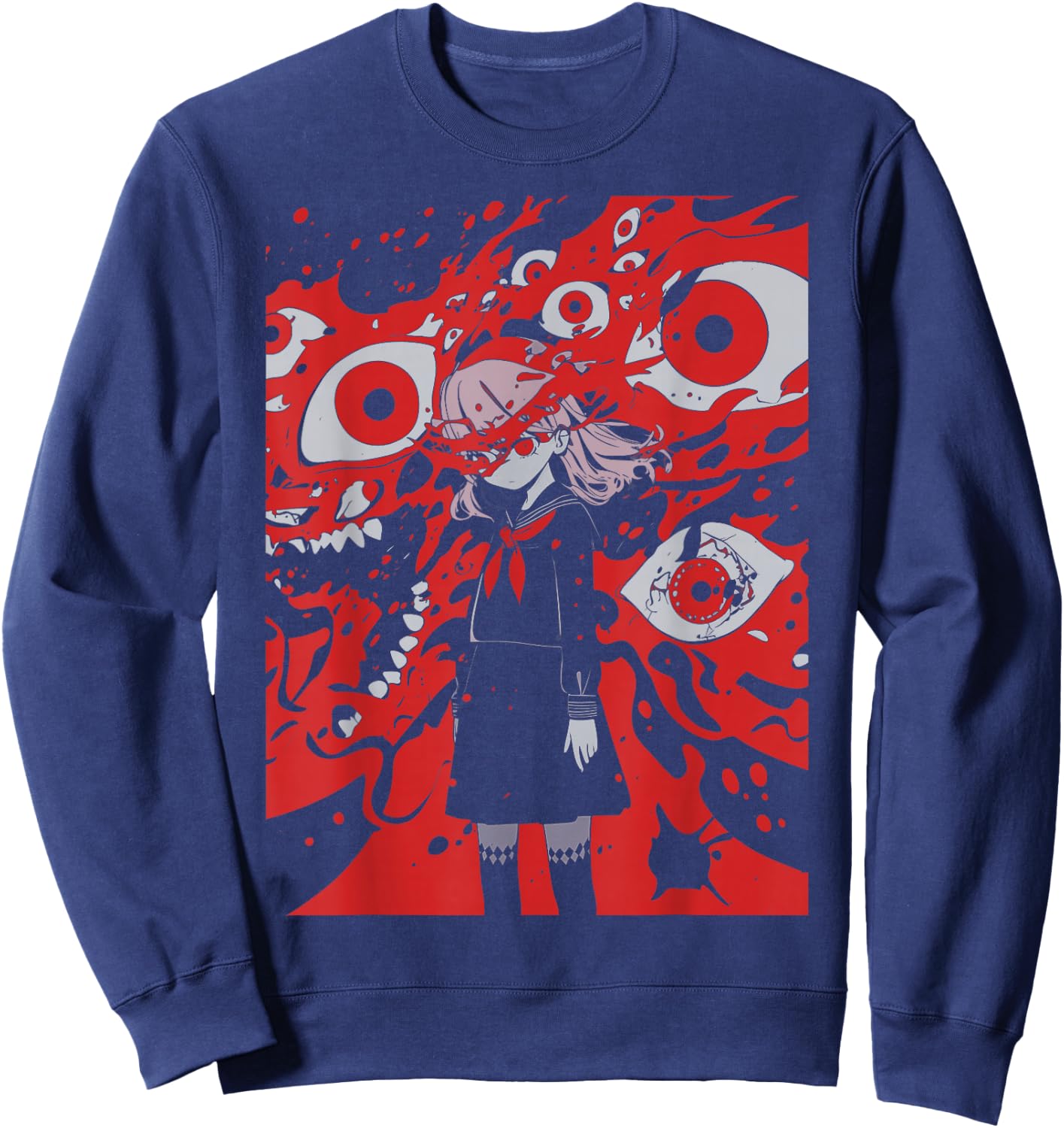 Anime Manga Ghoul Girl | Horror Creepy | Pastel Goth Grunge Sweatshirt - Sweatshirt | Navy