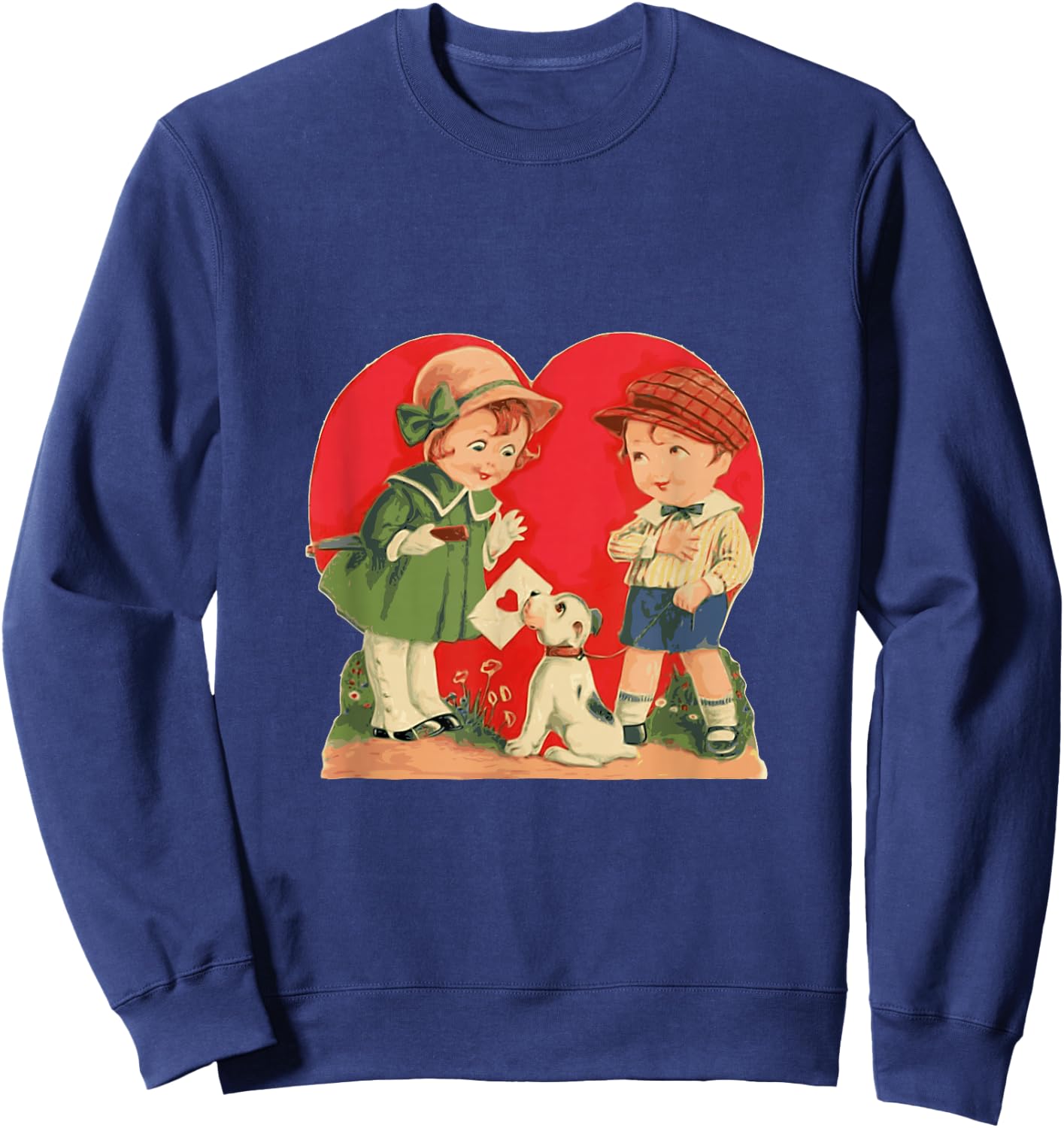 Red Heart vintage Valentine's Day Shirt Women Girls Top Sweatshirt - Sweatshirt | Navy