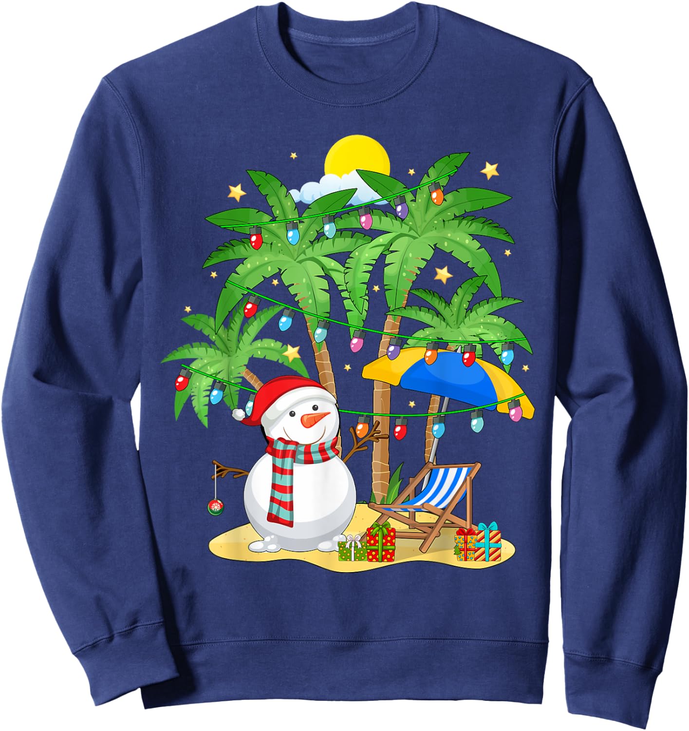 Christmas in July Snowman on Palm Tree Tropical Beach Sweatshirt - Sweatshirt | Navy