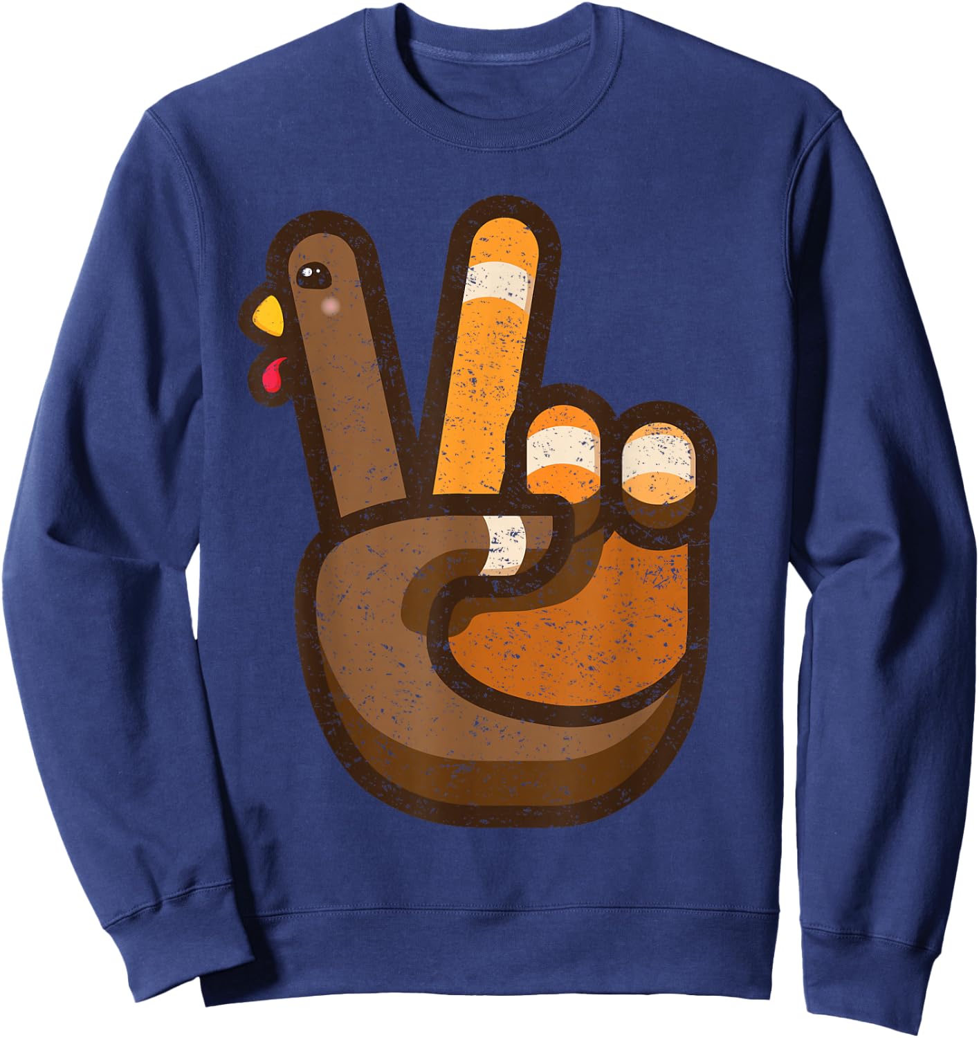 Peace Sign Turkey Hand Cool Thanksgiving Hippie Men Women Sweatshirt - Sweatshirt | Navy