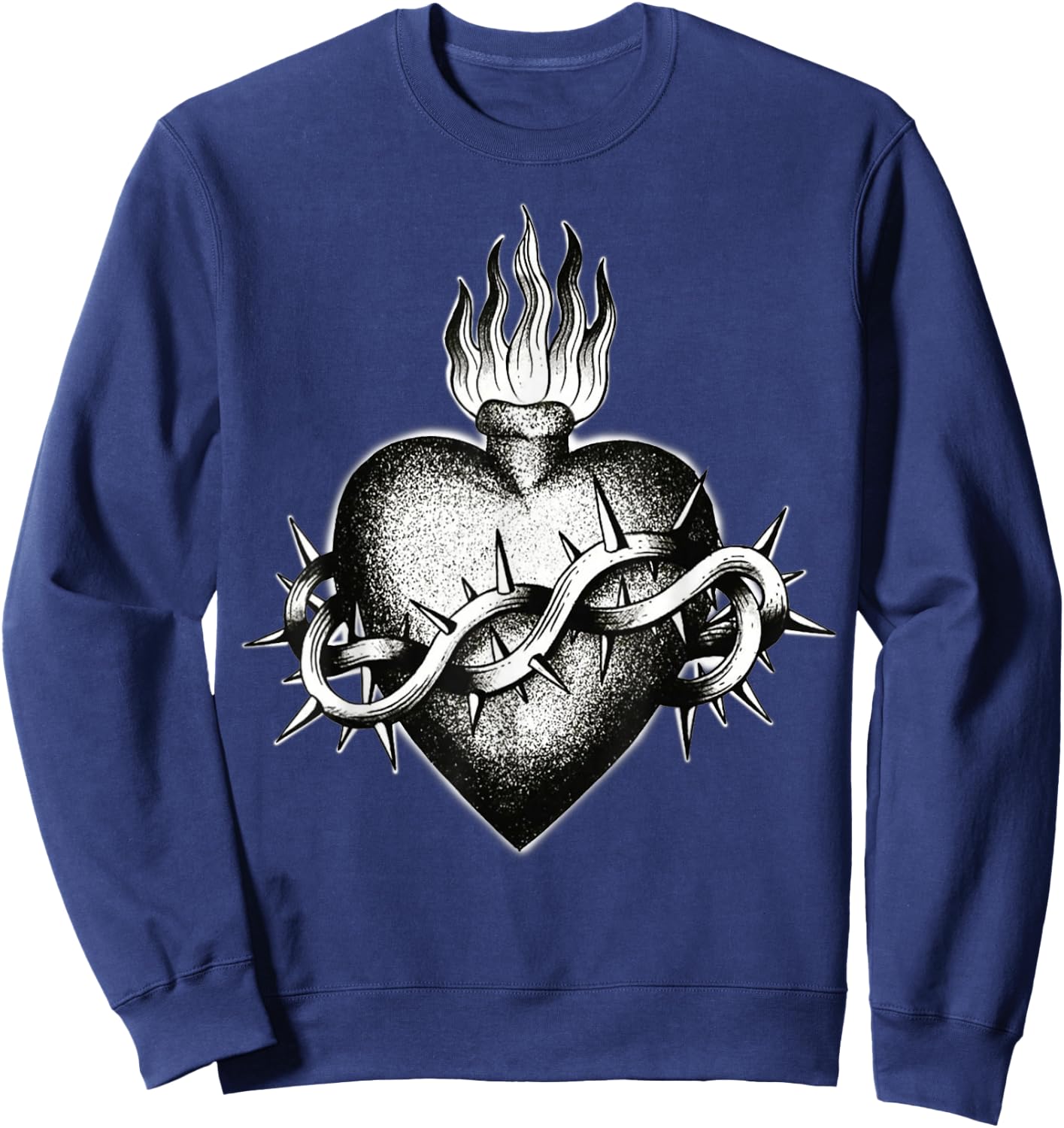Sacred Flaming Heart Blackwork Tattoo Flash , Black, S Sweatshirt - Sweatshirt | Navy