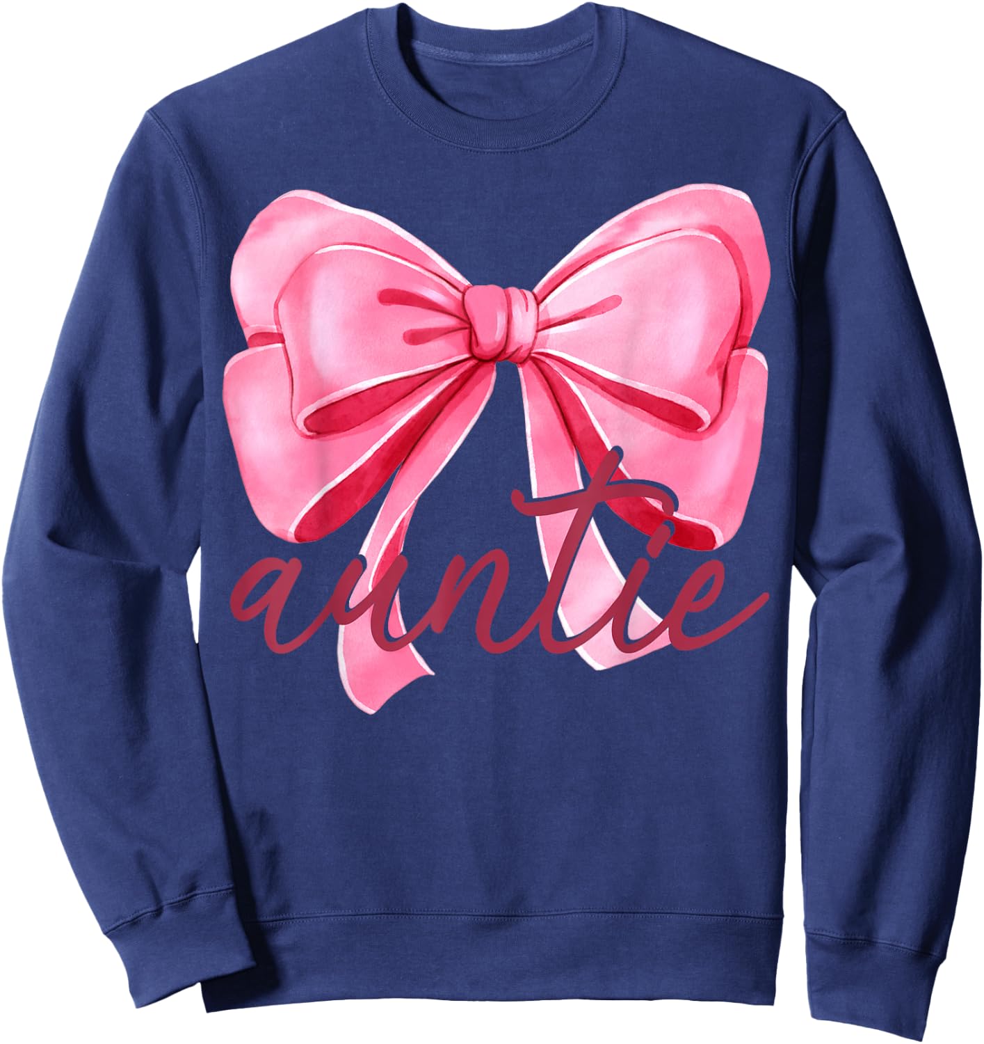 Auntie Pink Bow Birthday Baby Shower Family Pink Ribbon Sweatshirt - Sweatshirt | Navy