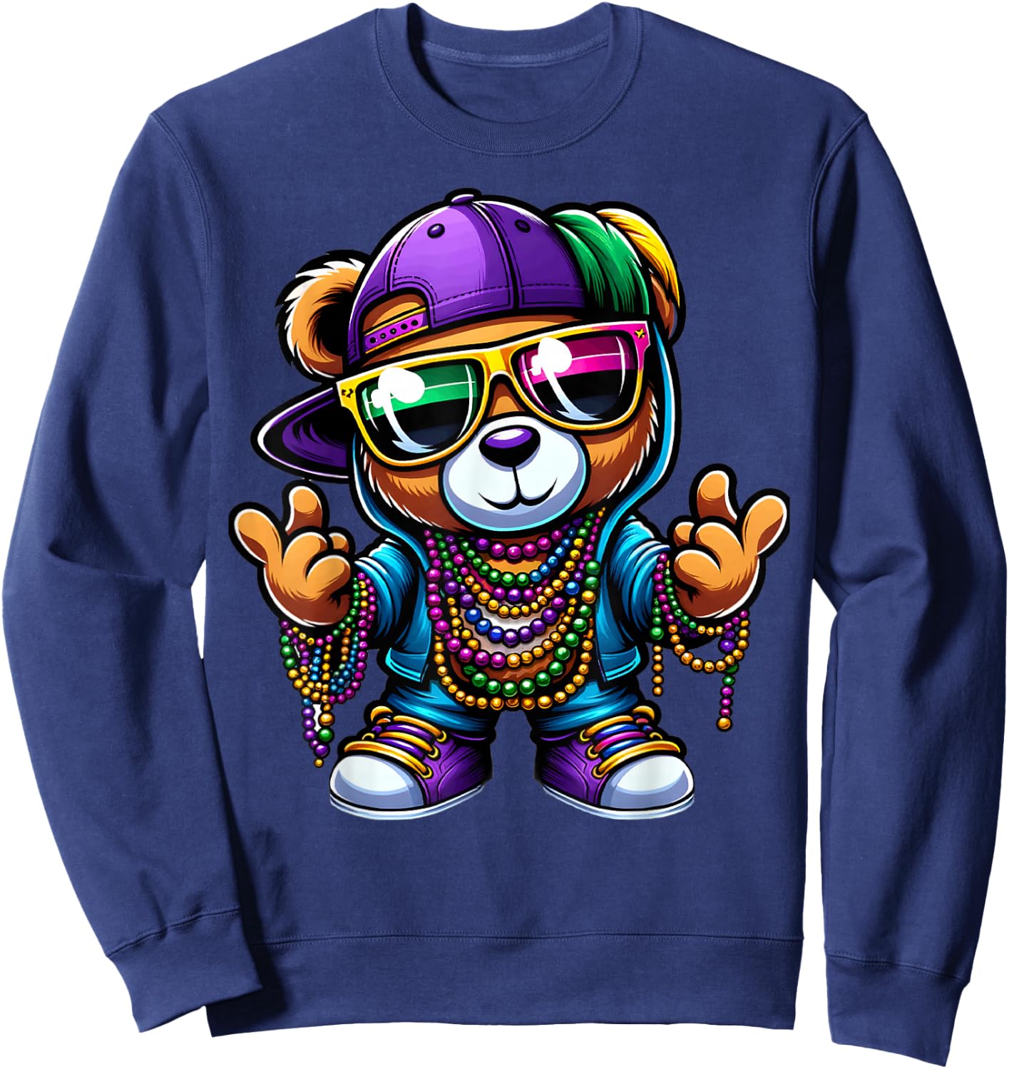 Mardi Gras for Boys Hip Hop Teddy Bear New Orleans Sweatshirt - Sweatshirt | Navy