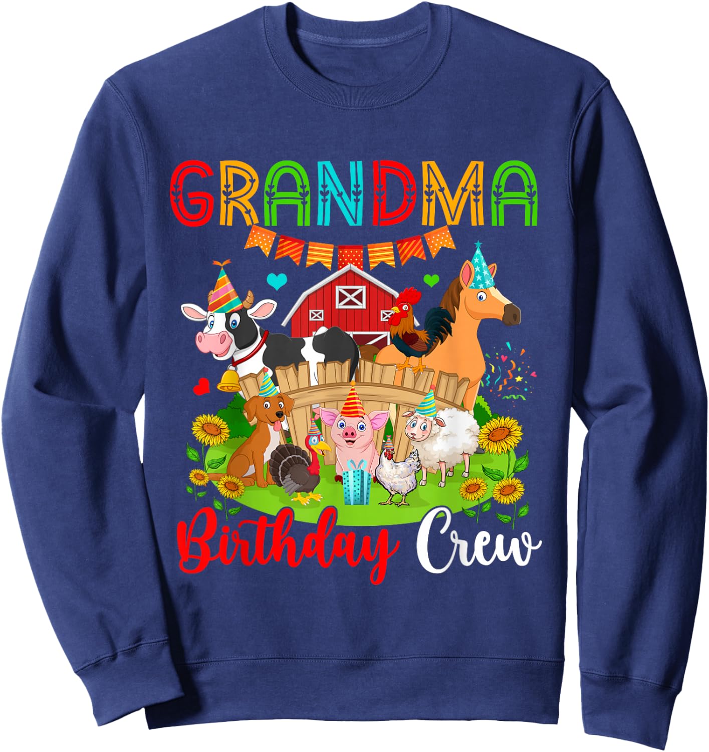 Grandma Birthday Crew Cute Farm Animals Cow Horse Chicken Sweatshirt - Sweatshirt | Navy