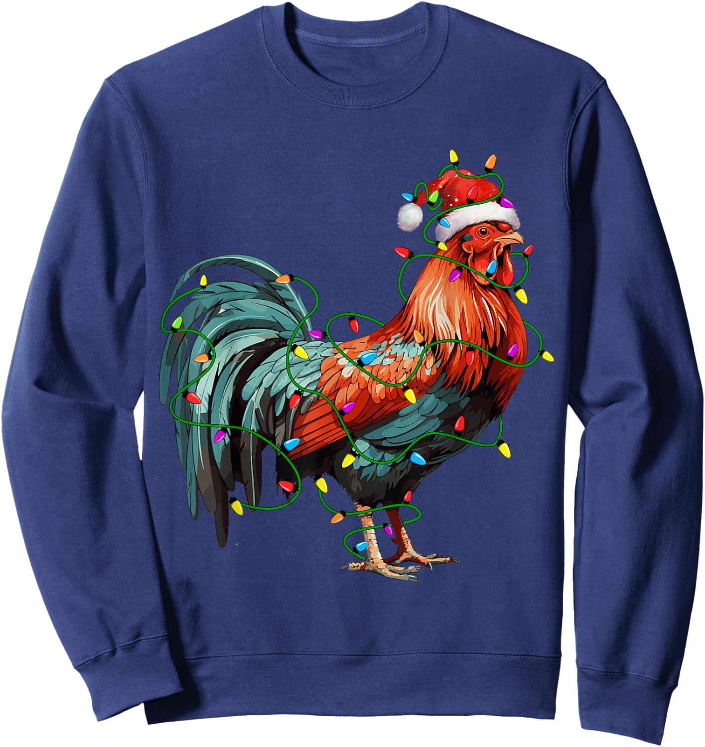 Chicken Santa Christmas Tree Lighting Xmas Funny Sweatshirt - Sweatshirt | Navy