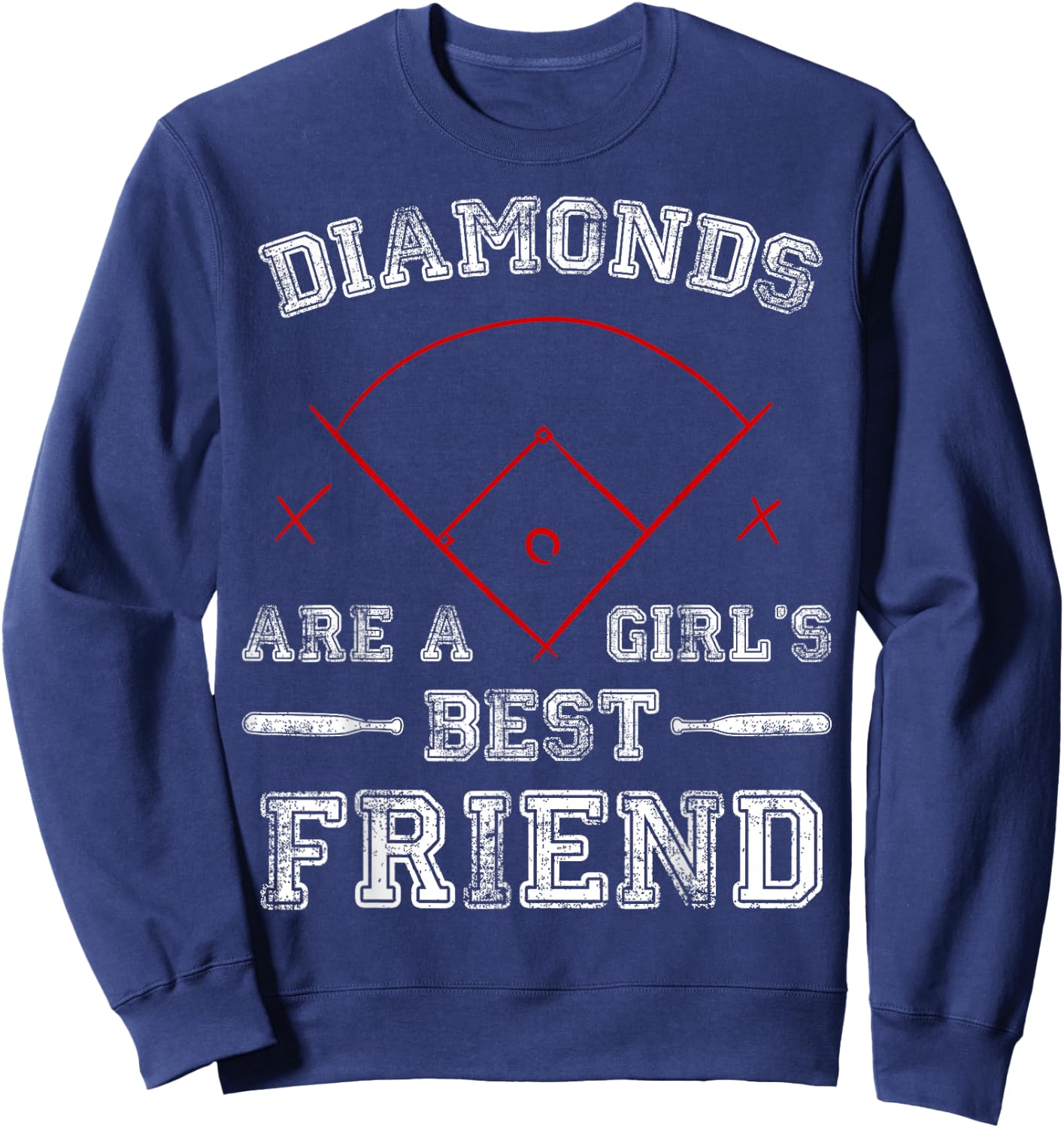 Diamonds Are A Girl's Best Friend Softball Baseball T Shirt Sweatshirt - Sweatshirt | Navy