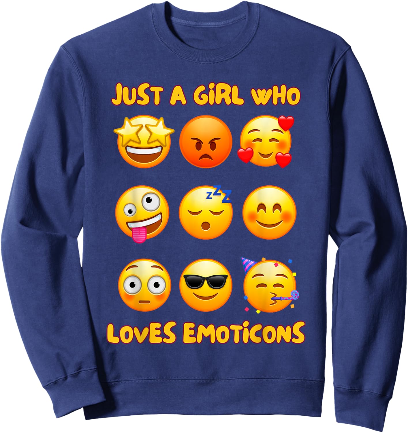 Just A Girl Who Loves Emoticons Cute & Funny Emotion Faces Sweatshirt - Sweatshirt | Navy