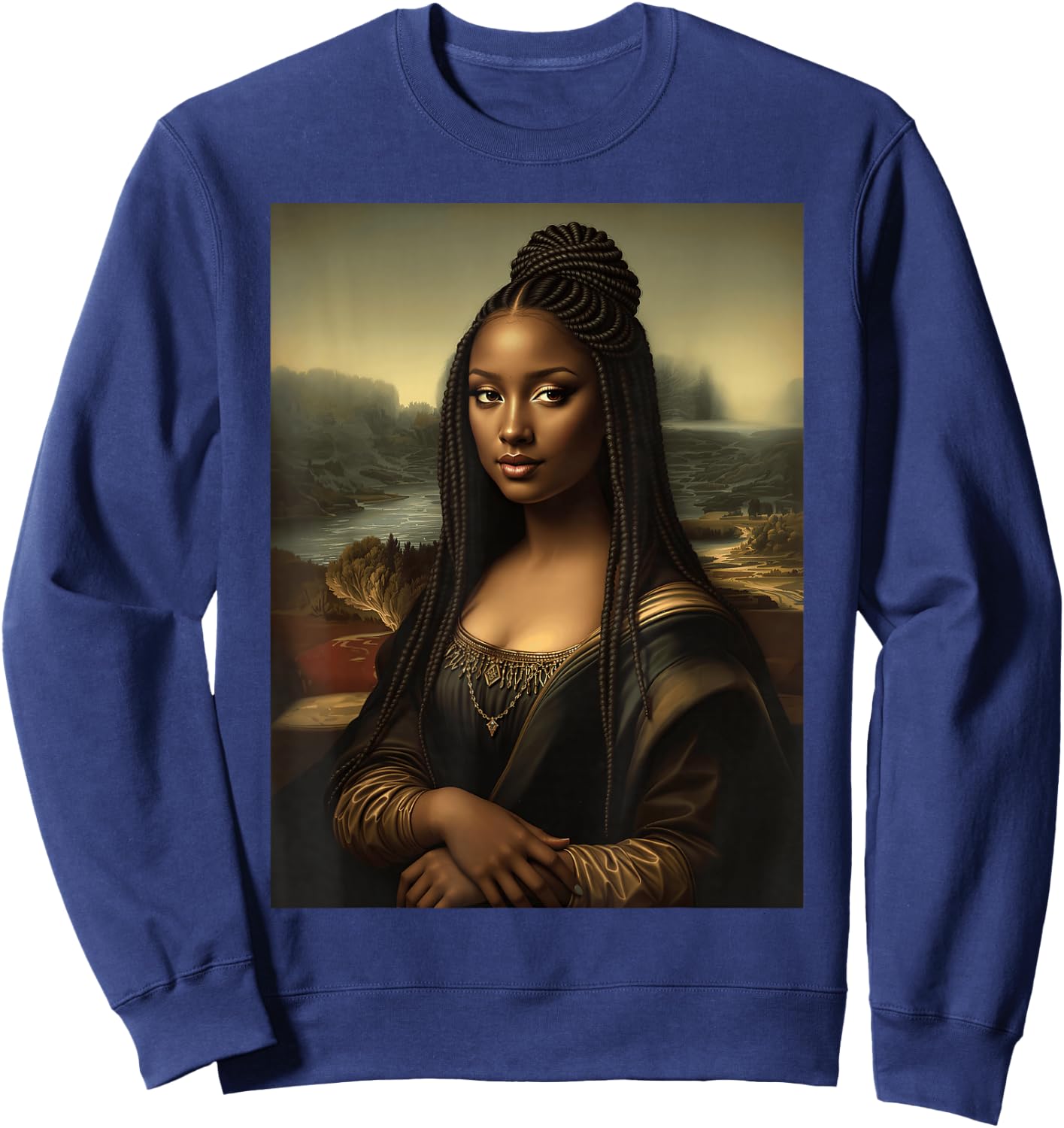 Black Mona Lisa African American Black History Month Funny Sweatshirt - Sweatshirt | Navy