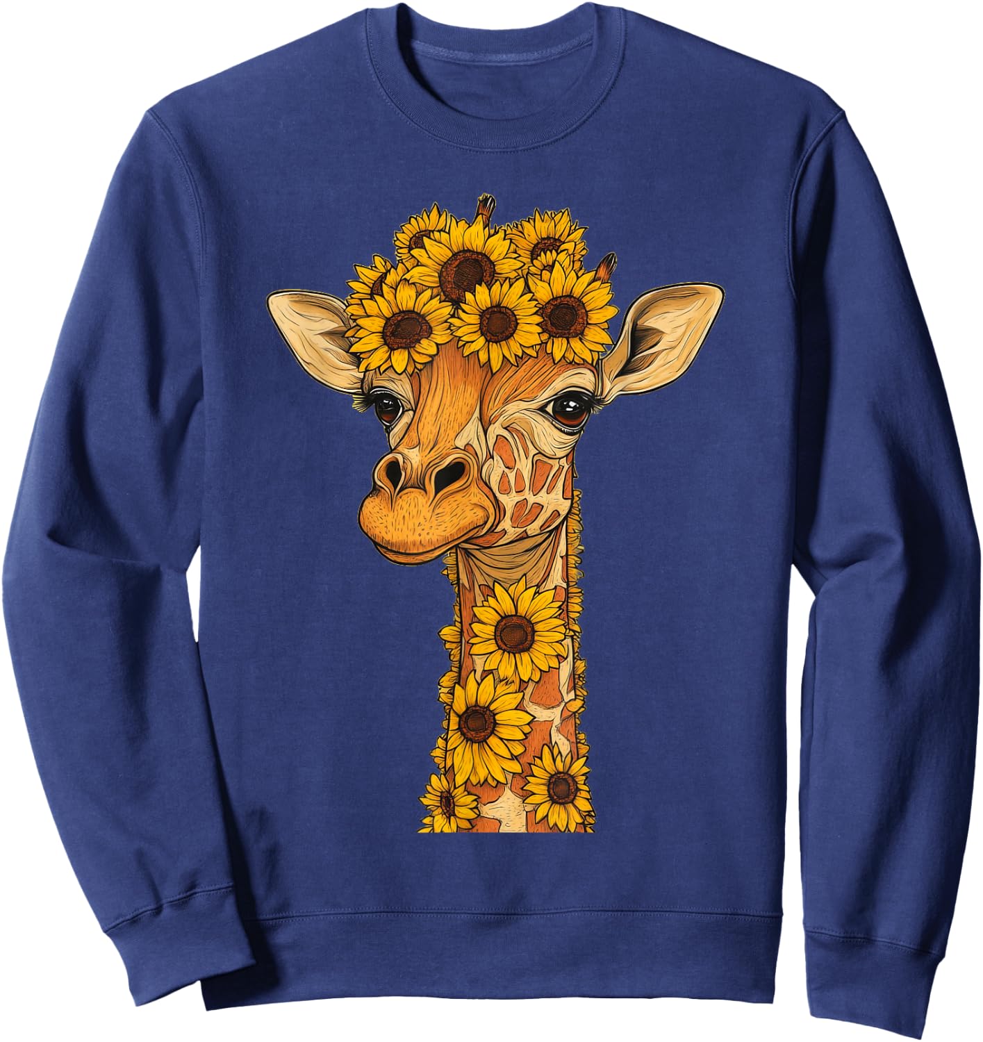 Sunflower Giraffe Flower Gardening Floral Sweatshirt - Sweatshirt | Navy