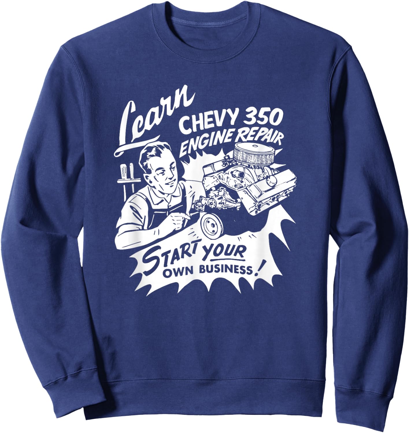 The Dirty Floor Mat Design Co -Adults Retro Car Engine Repair , Black, Small Sweatshirt - Sweatshirt | Navy