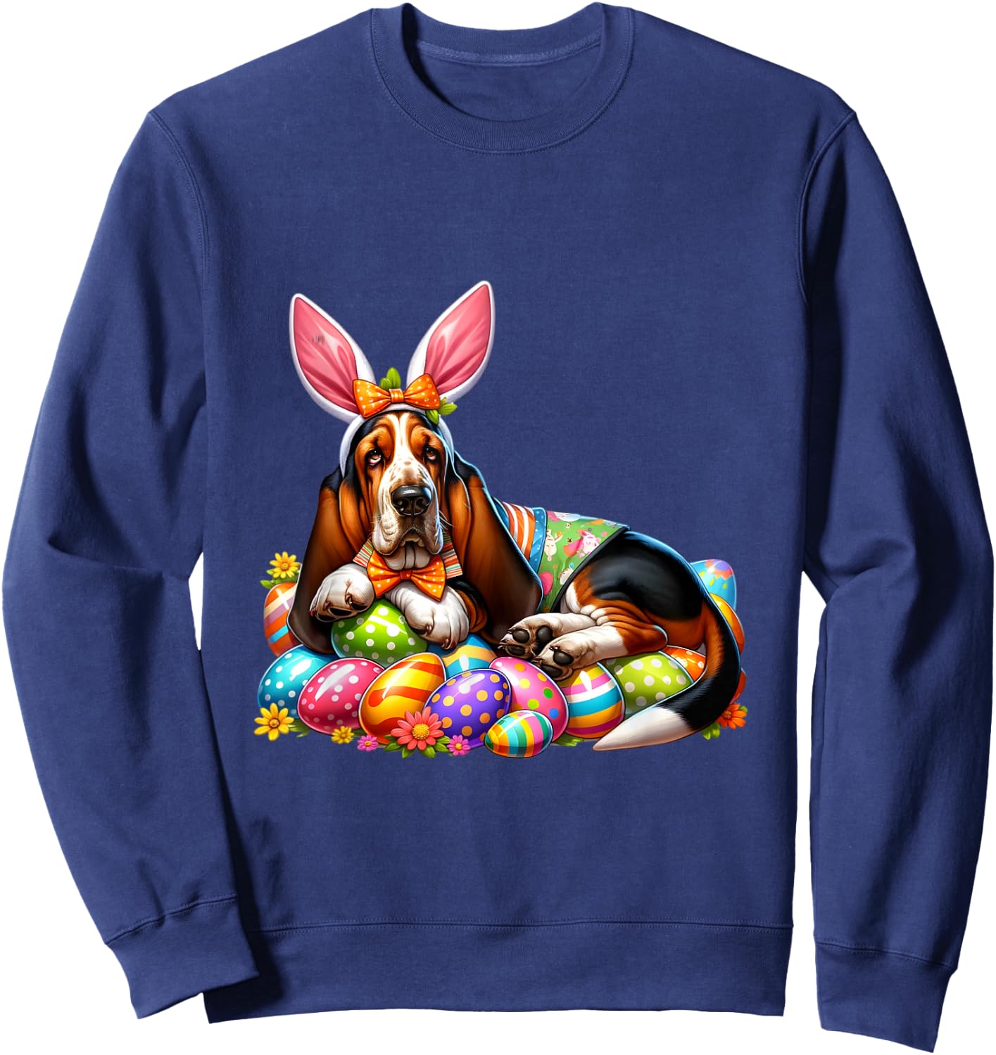 Funny Easter Day Basset Hound Bunny Costume Sweatshirt - Sweatshirt | Navy