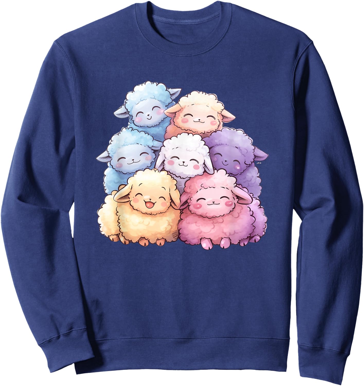 Kawaii Anime Pastel Sheep Farm Kids Sweatshirt - Sweatshirt | Navy