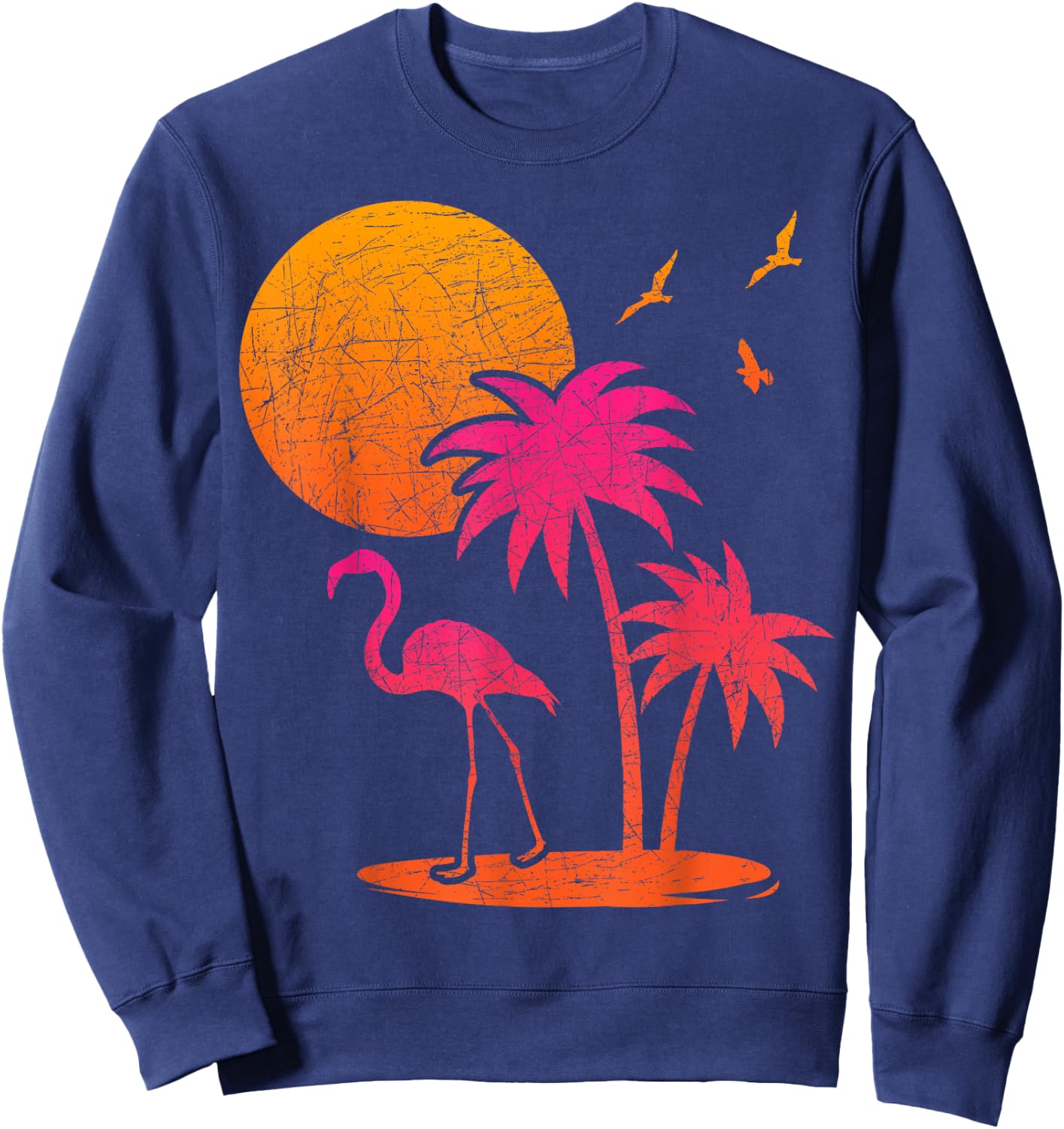 Tropical Summer Holiday Palm Trees Pink Flamingo Summer , black Sweatshirt - Sweatshirt | Navy