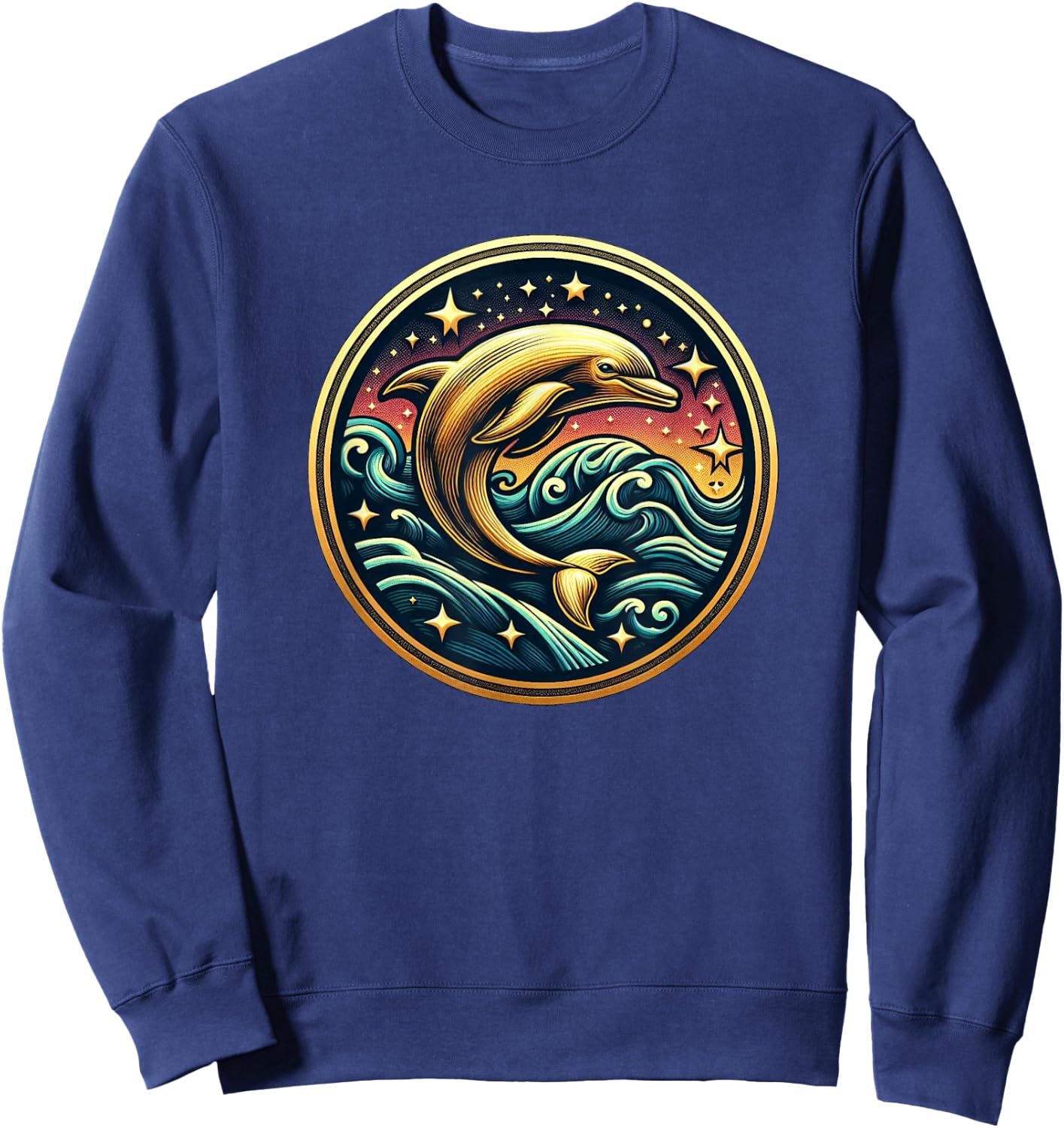 Gold Galaxy Dolphin Sea Life Star Gazing Ocean Animals Sweatshirt - Sweatshirt | Navy