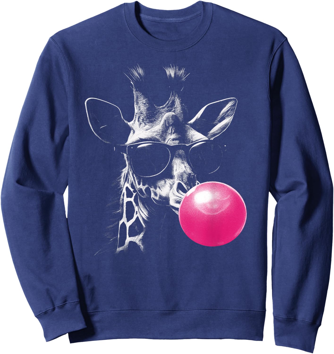 Giraffe with Pink Bubblegum and Sunglasses , black Sweatshirt - Sweatshirt | Navy