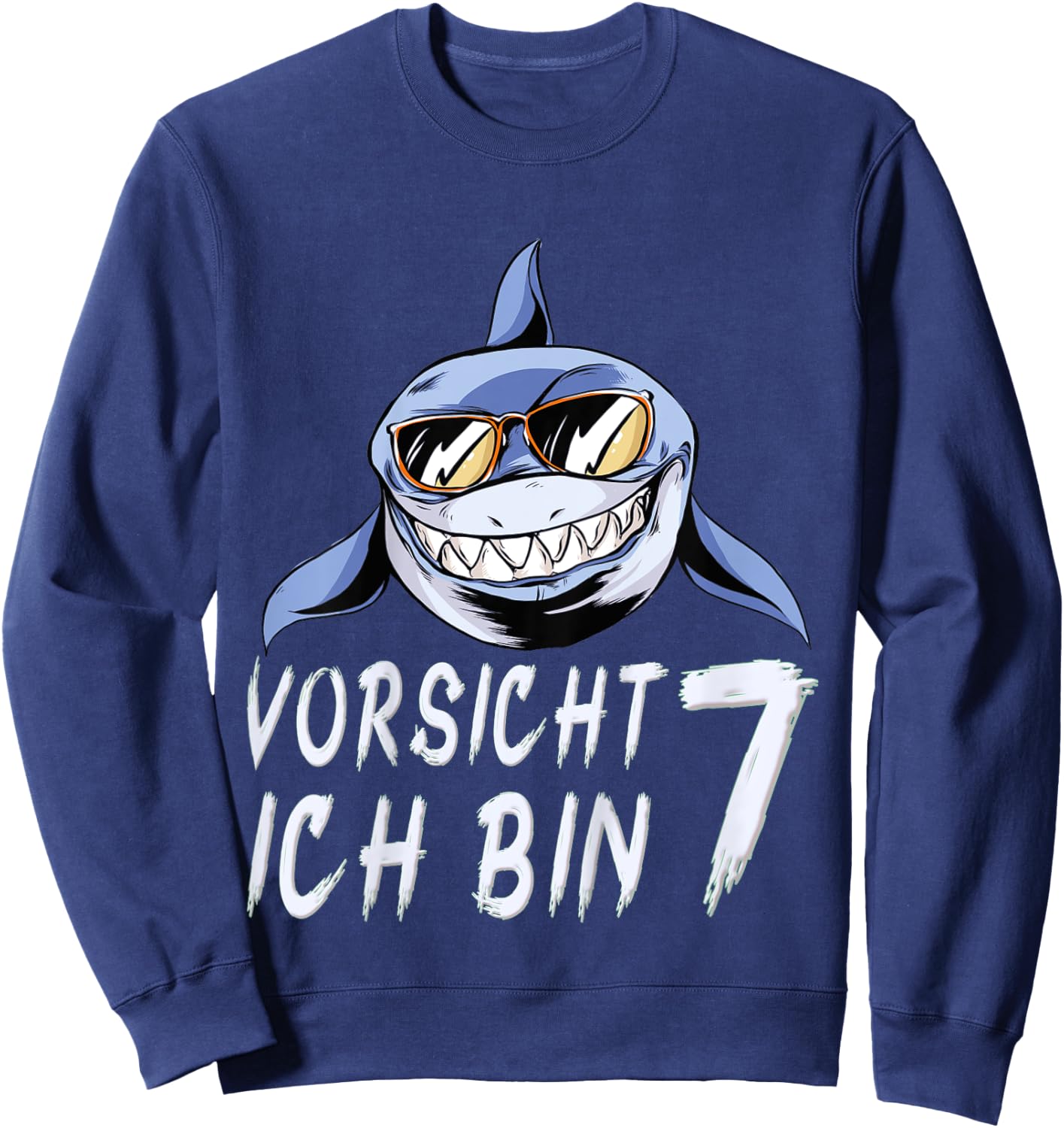 Children's Shark 7 Years Birthday Shirt Boy Shark 7th Birthday , black, 80 Sweatshirt - Sweatshirt | Navy